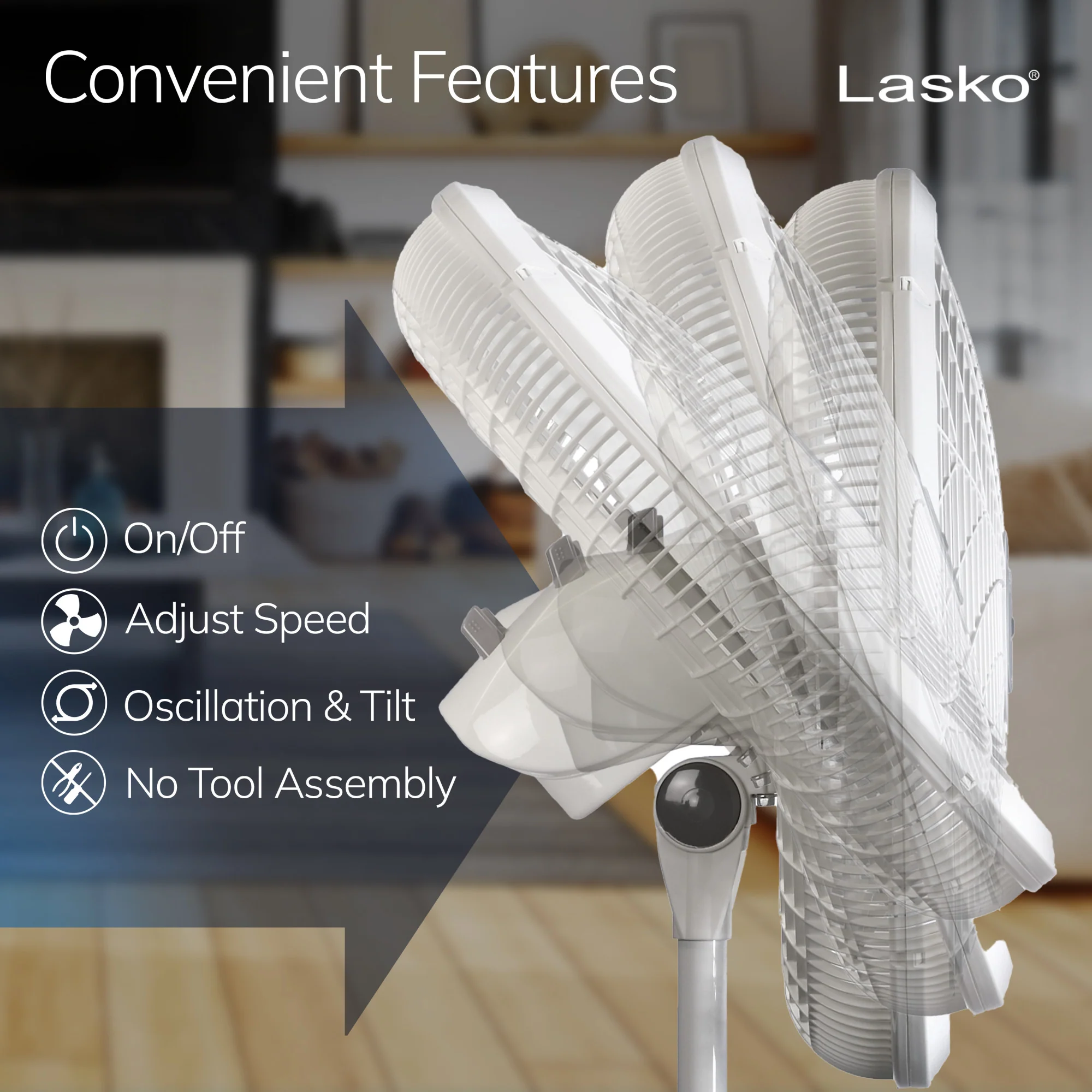 Lasko 18" Pedestal Fan: Oscillating, 3-Speed, Adjustable Height, White - Image 5