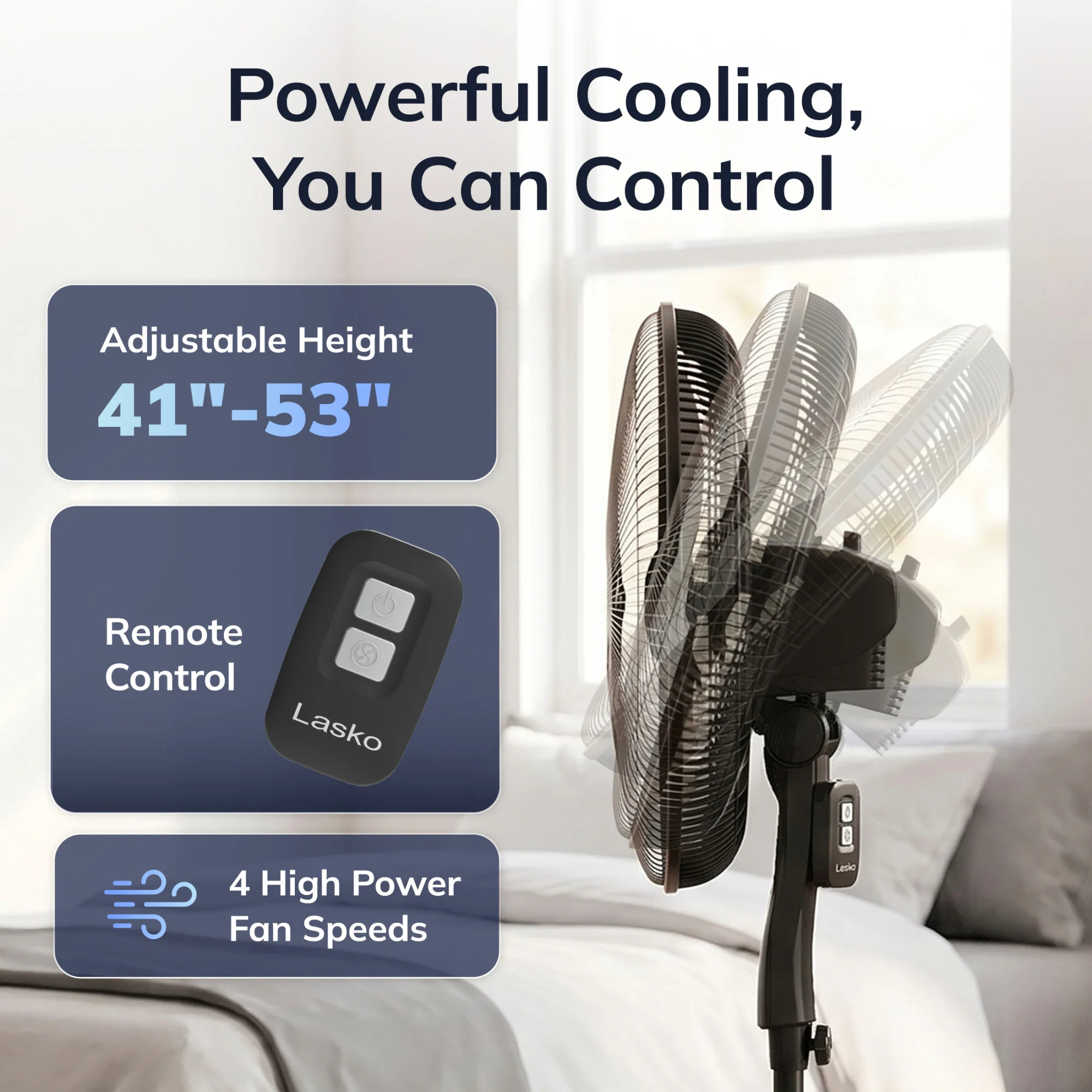 Lasko Cyclone Max 18" Pedestal Fan: Oscillating, 4-Speed, Remote, Black - Image 3