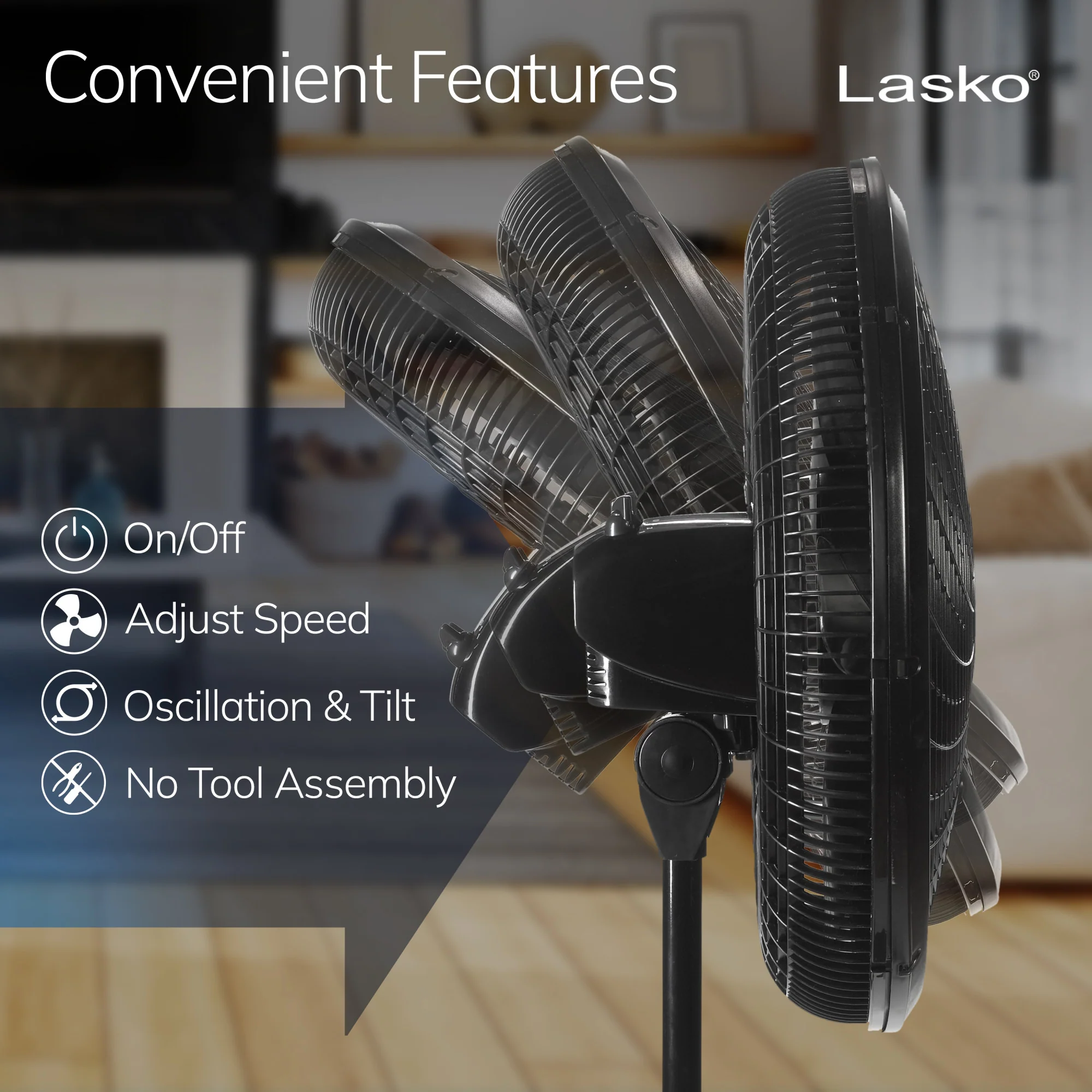 Lasko 18" Pedestal Fan: Oscillating, 3-Speed, Adjustable Height, Black - Image 5