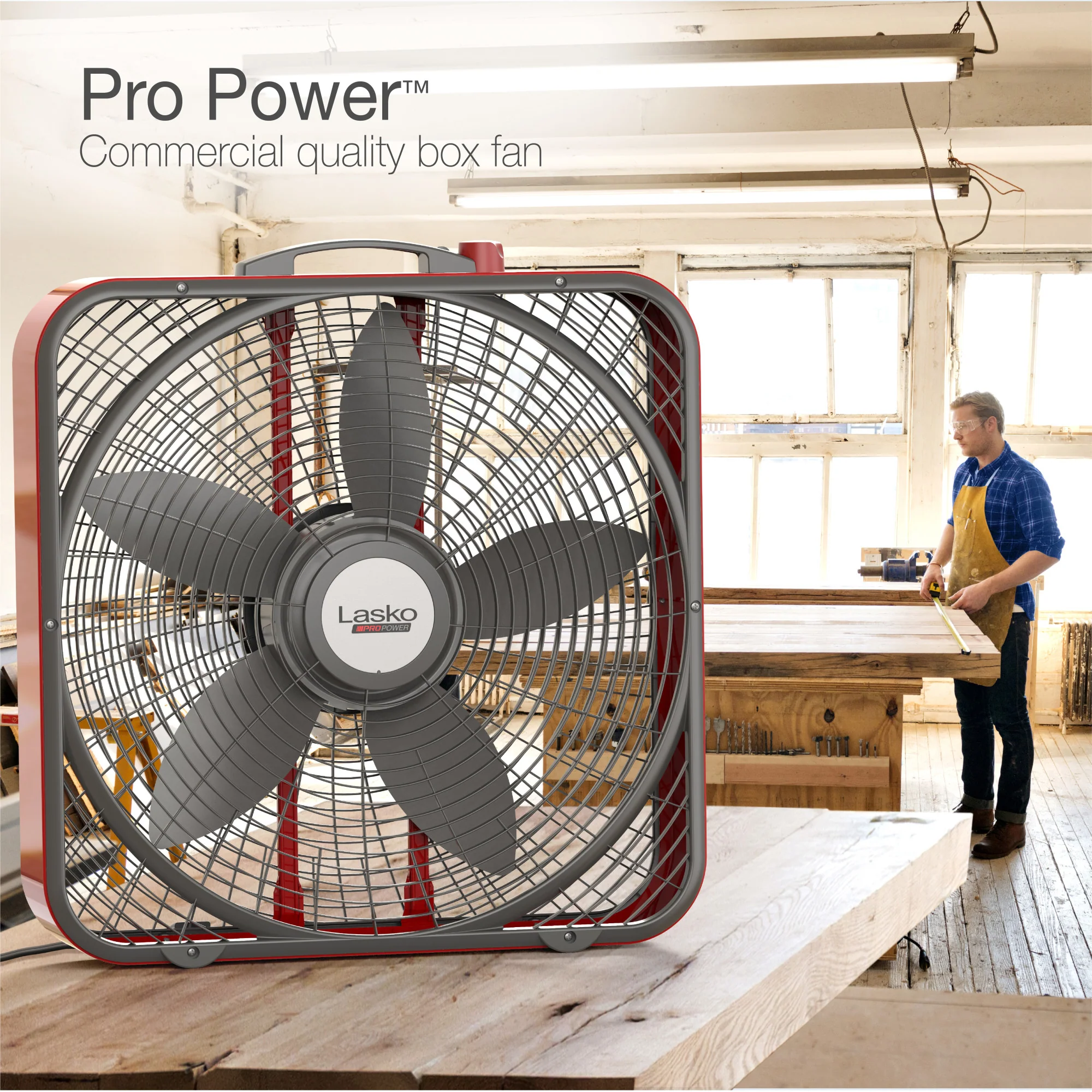 Lasko Pro Power 20" Box Fan: 3-Speed, Weather-Resistant Motor, Red - Image 2