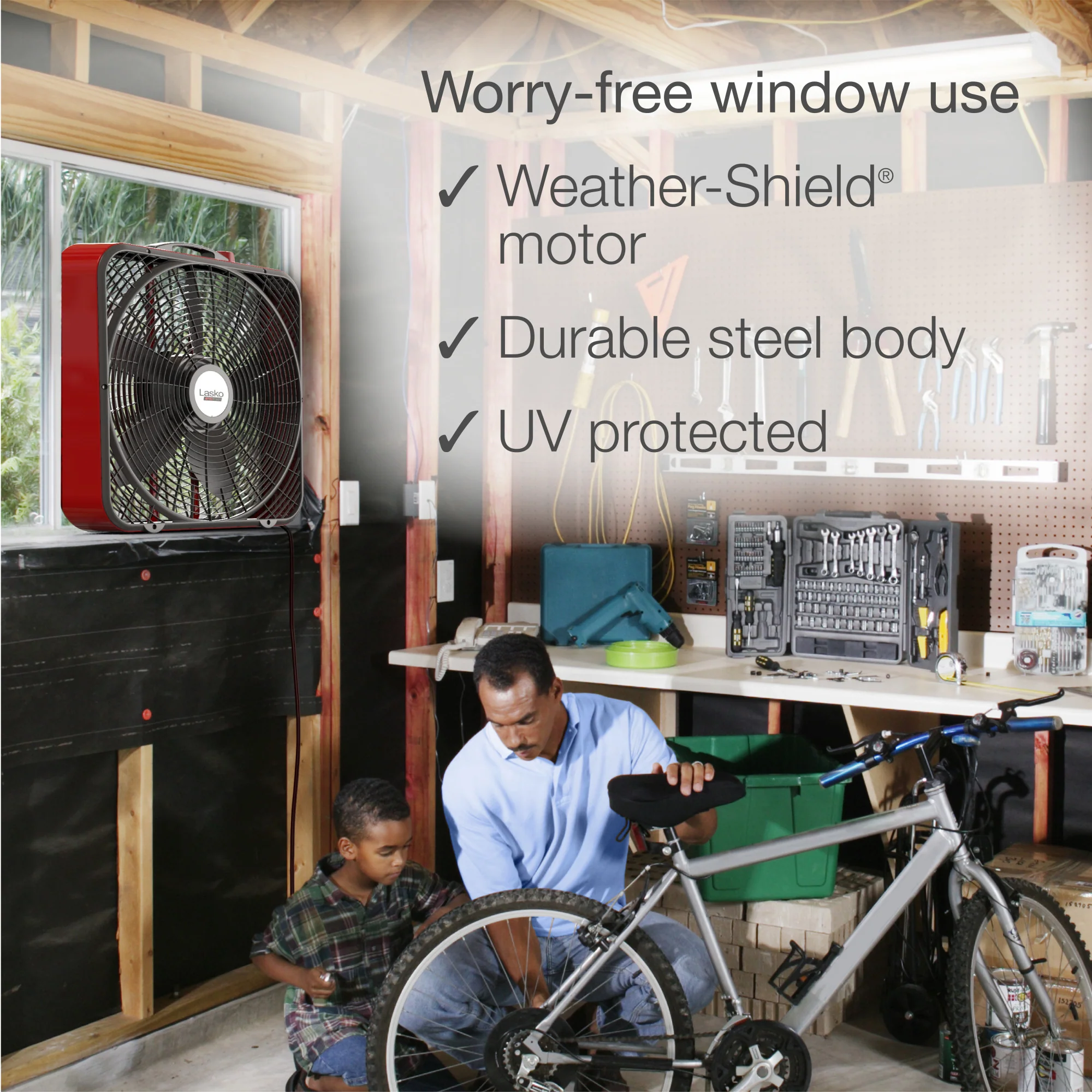 Lasko Pro Power 20" Box Fan: 3-Speed, Weather-Resistant Motor, Red - Image 5
