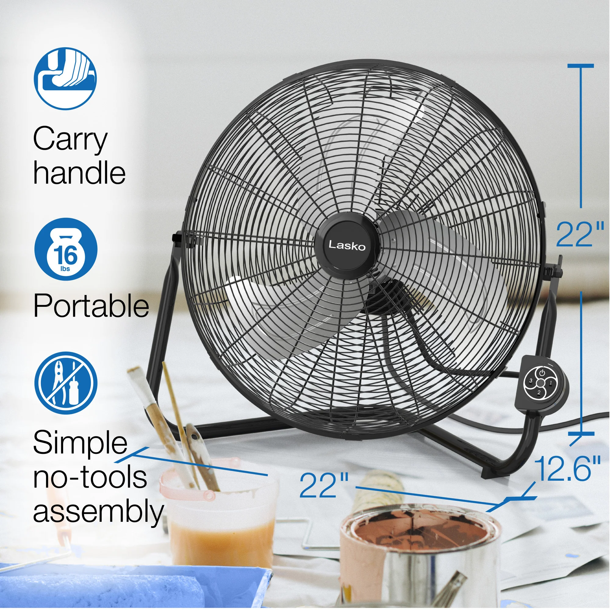 Lasko 20" High Velocity Floor Fan: Wall Mount, 3-Speed, Remote, Black - Image 6