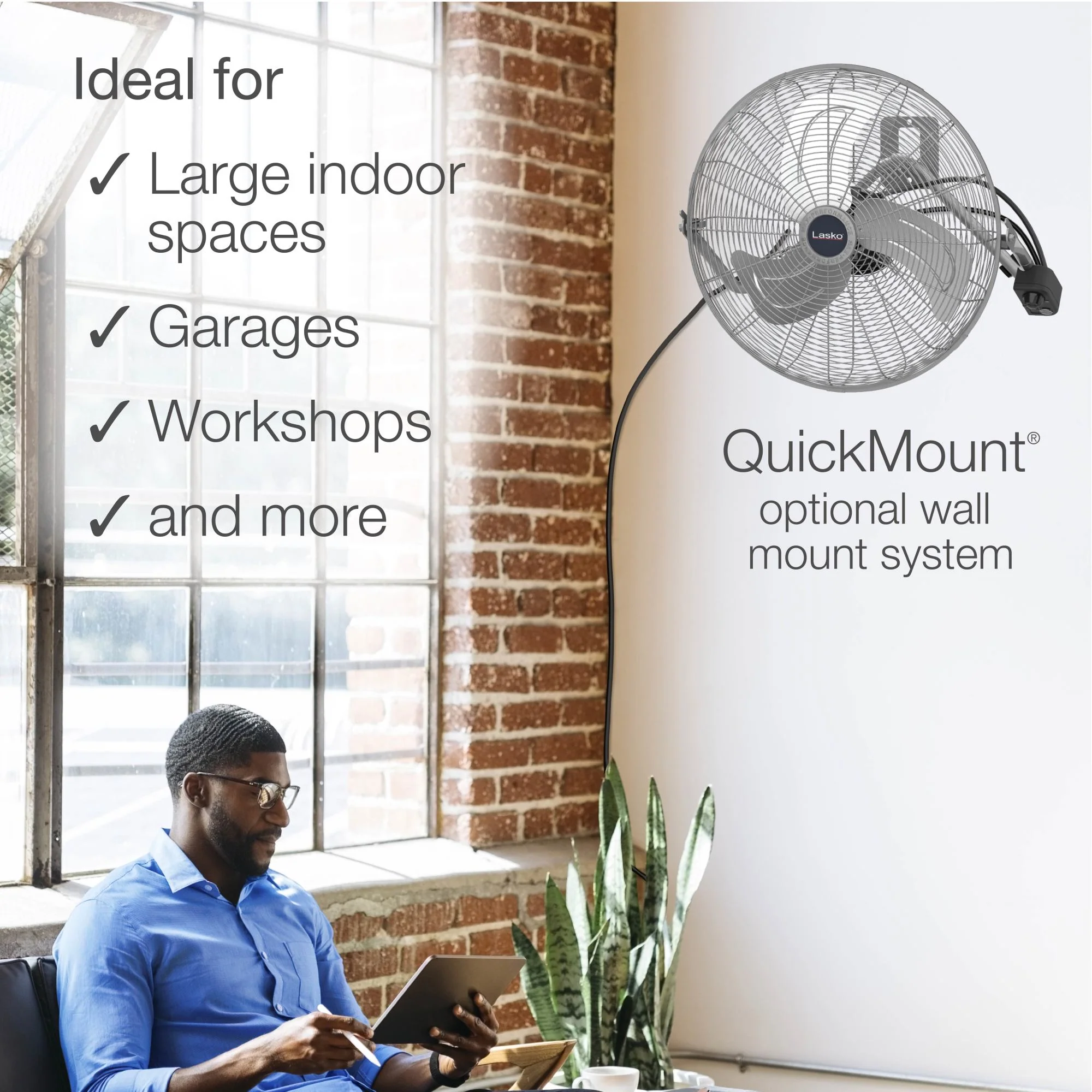 Lasko 20" High Velocity Floor Fan: Wall Mount, 3-Speed, Pivoting, Silver - Image 5