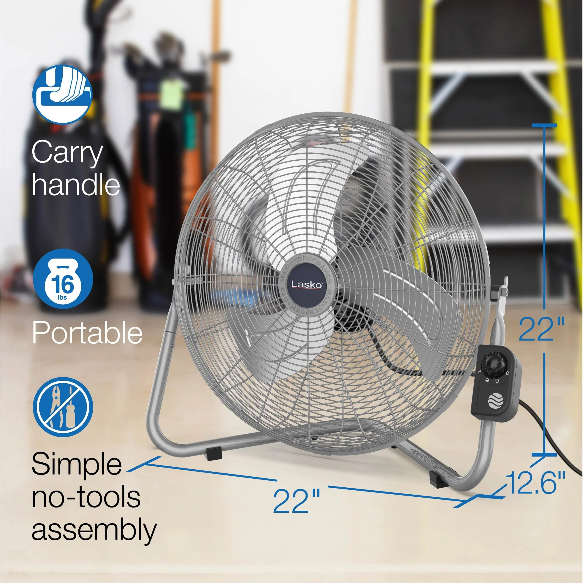 Lasko 20" High Velocity Floor Fan: Wall Mount, 3-Speed, Pivoting, Silver - Image 6