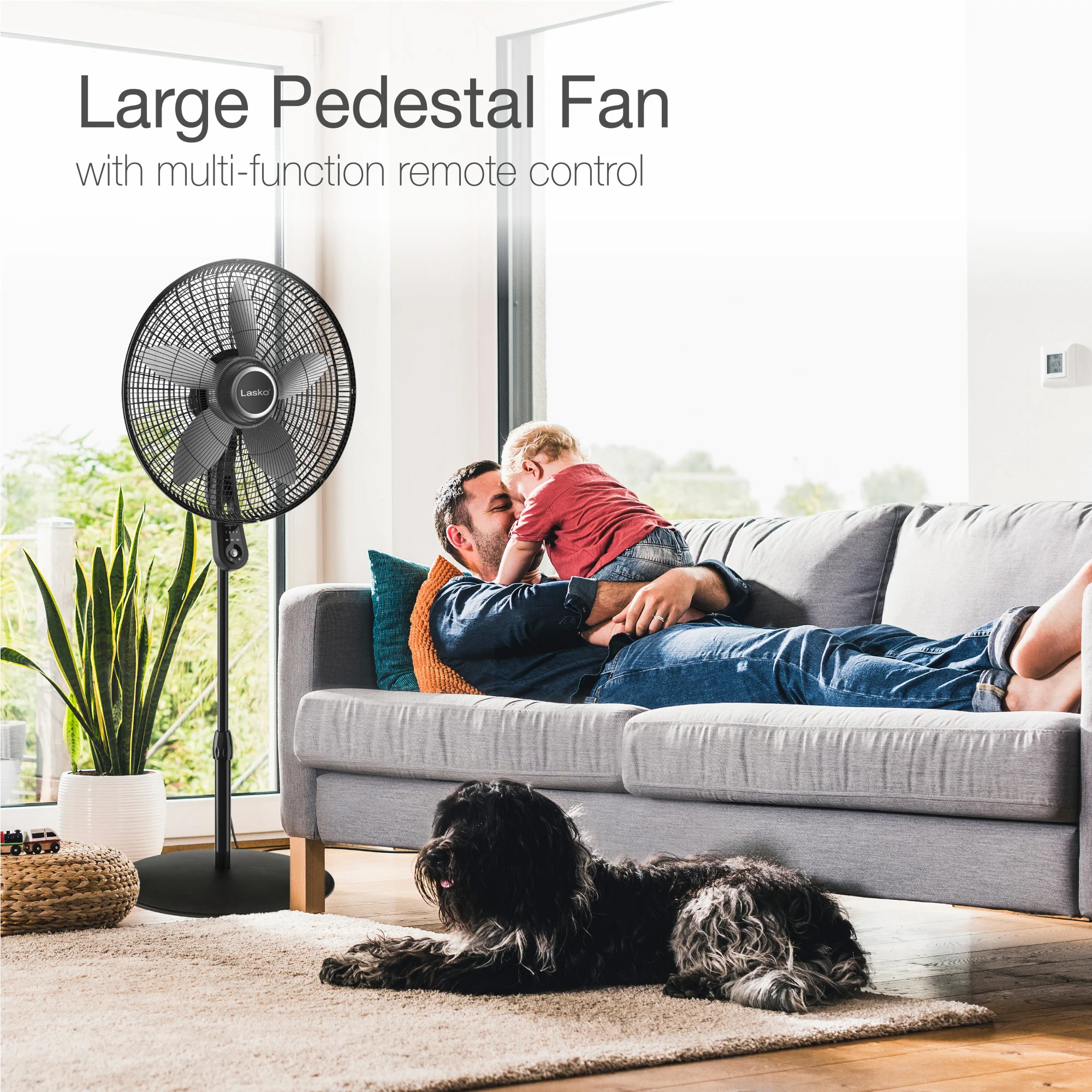 Lasko 20" Pedestal Fan (4-speed, remote, timer, black) - Image 2