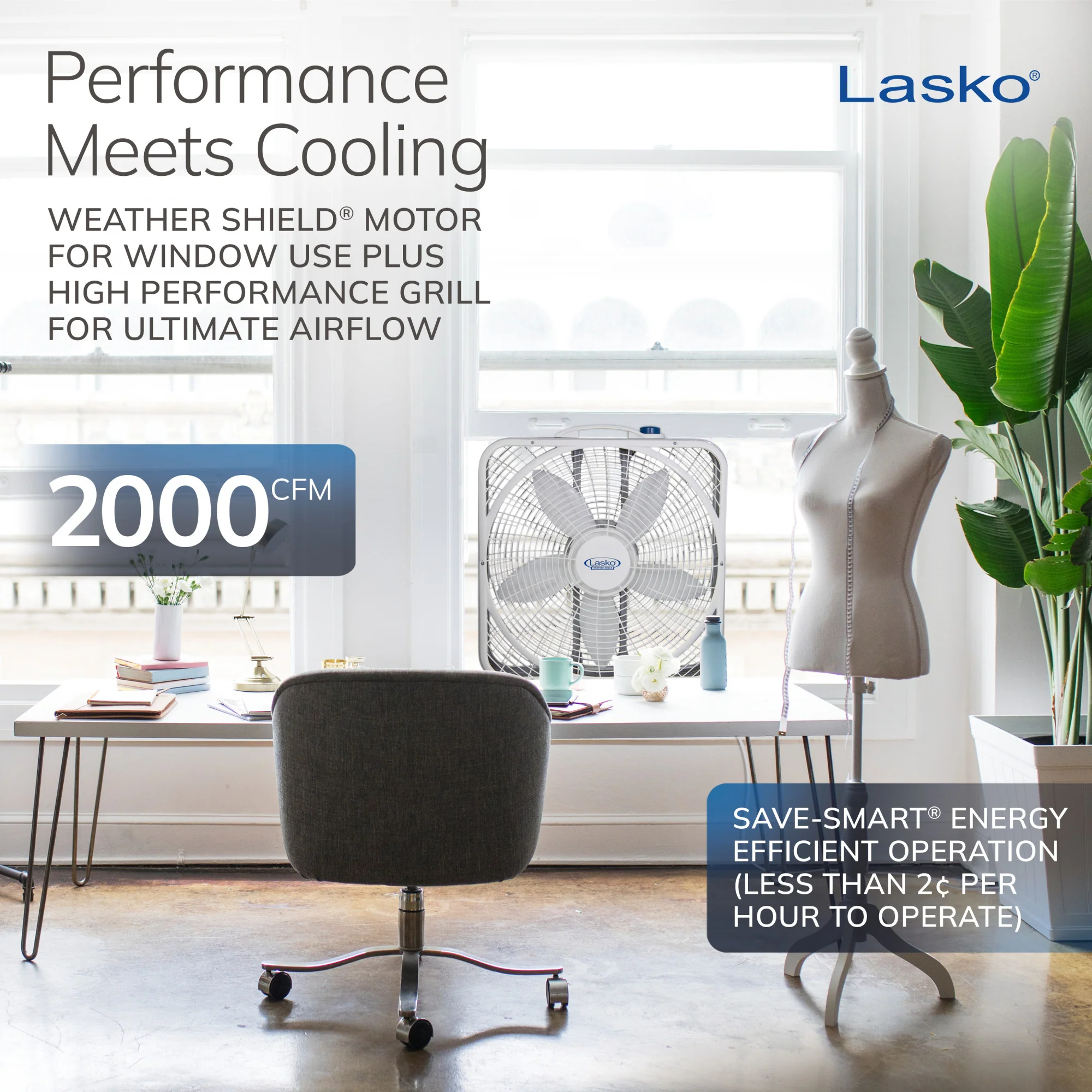 Lasko Weather Shield 20" Box Fan: 3-Speed, Weather-Resistant Motor, White - Image 3