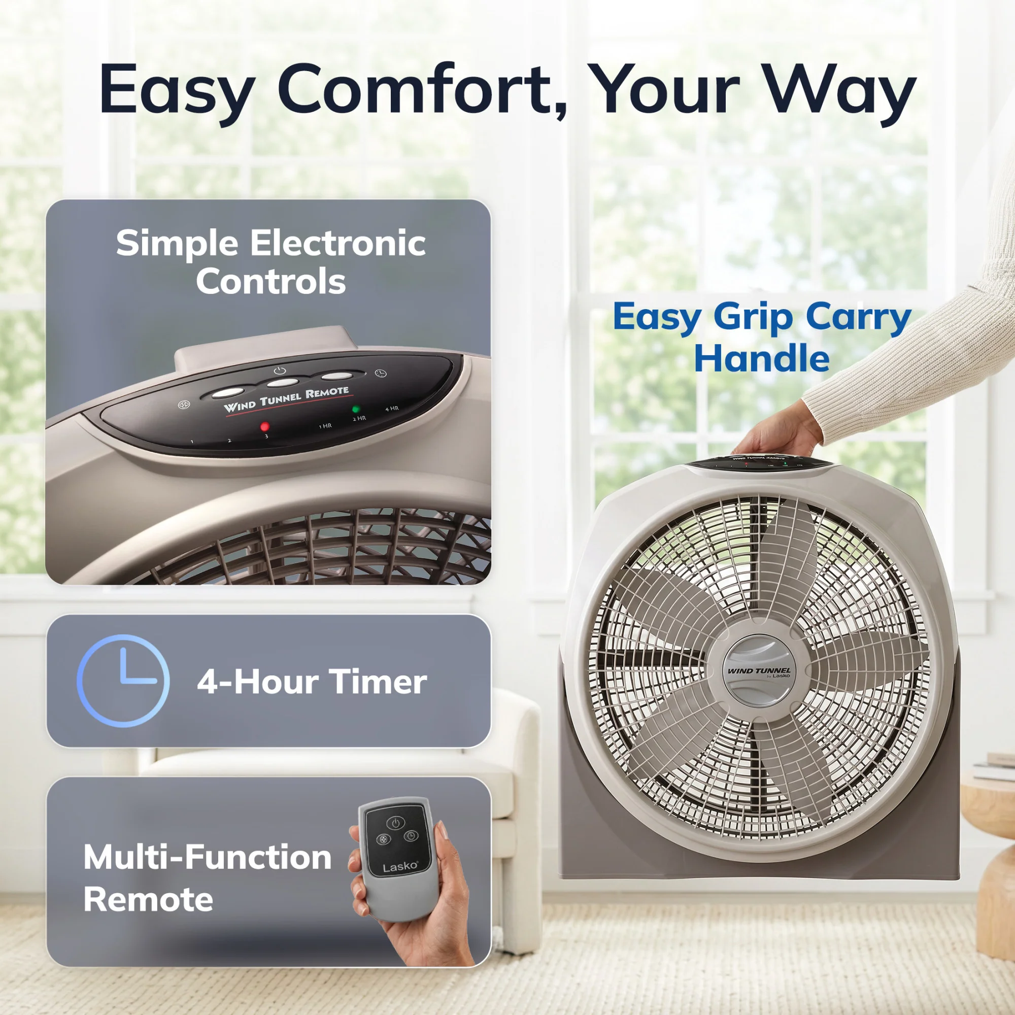 Lasko 20" Air Circulator Fan: Wall Mount, 3-Speed, Remote, Timer, Tan - Image 6