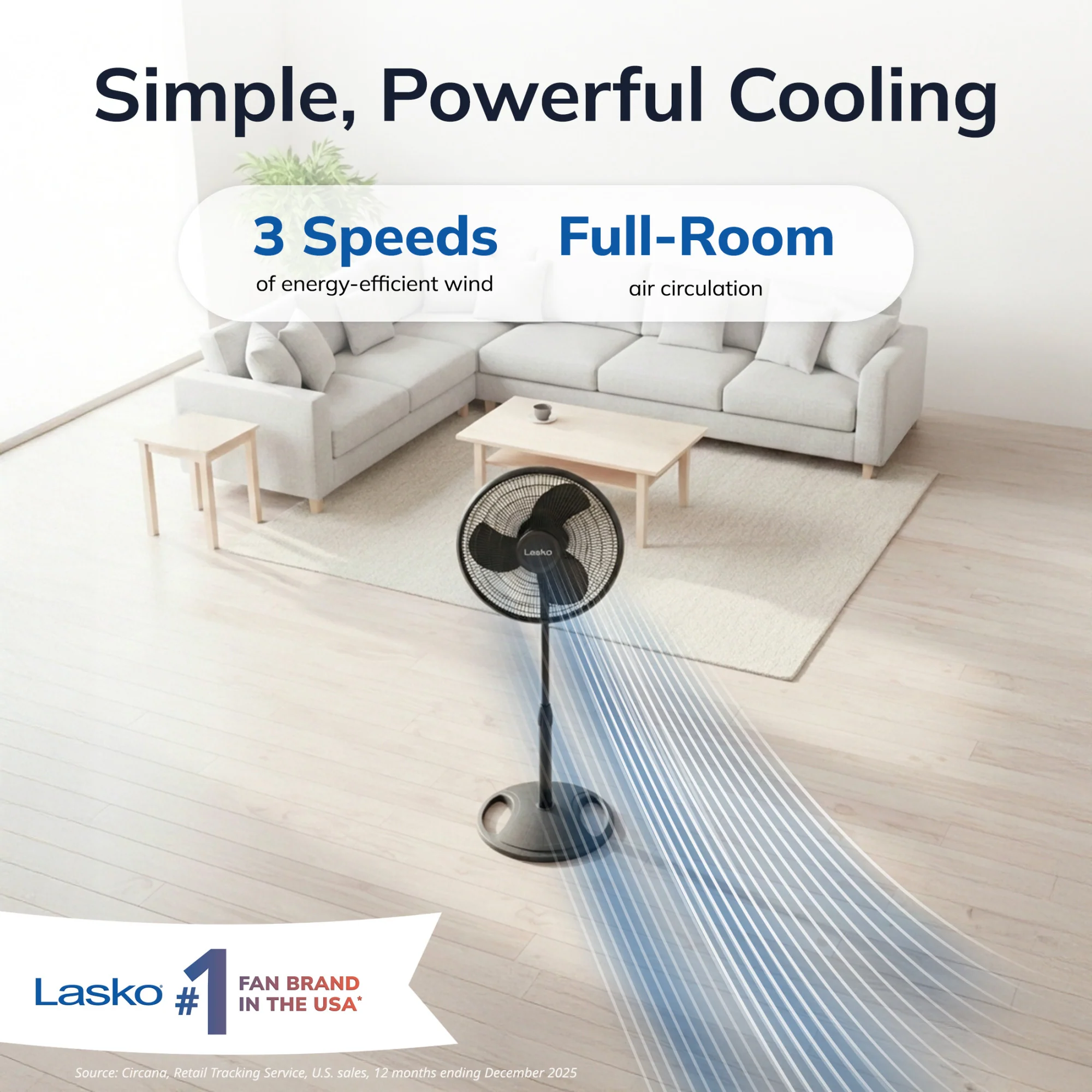 Lasko 16" Pedestal Fan: Oscillating, 3-Speed,  Adjustable Height, Black - Image 2