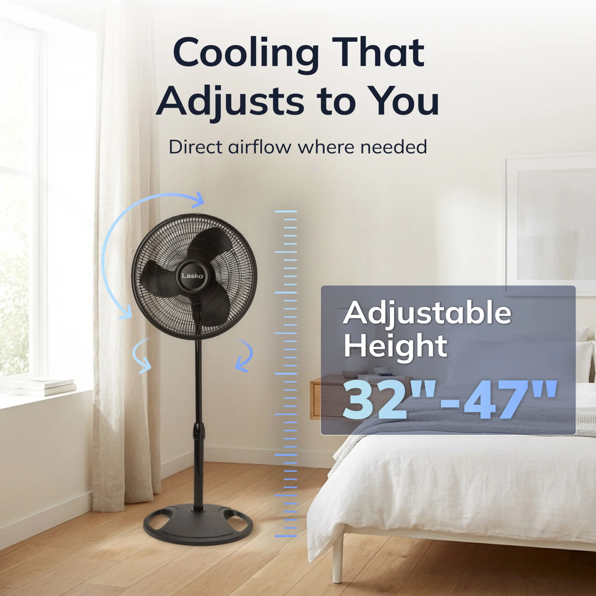 Lasko 16" Pedestal Fan: Oscillating, 3-Speed,  Adjustable Height, Black - Image 4