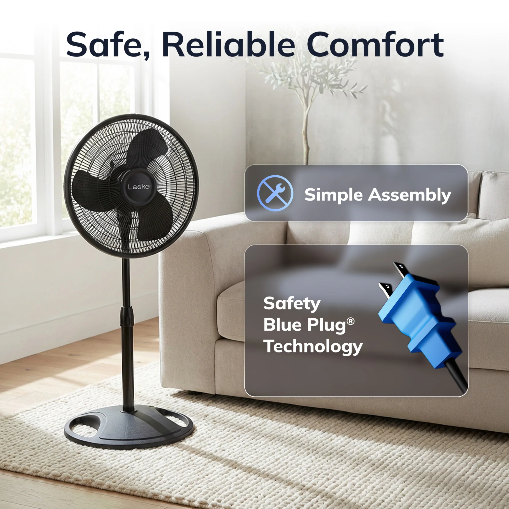 Lasko 16" Pedestal Fan: Oscillating, 3-Speed,  Adjustable Height, Black - Image 5