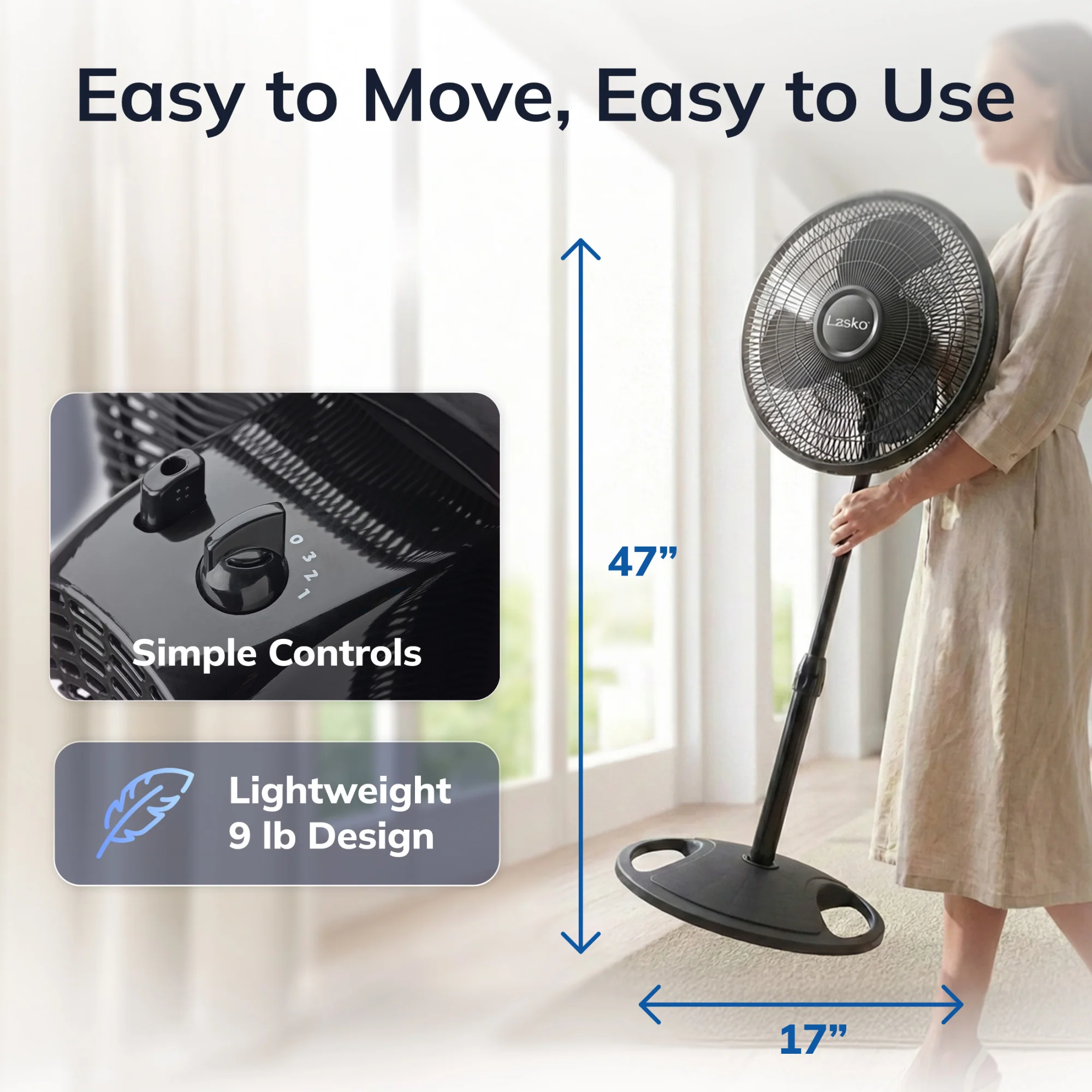 Lasko 16" Pedestal Fan: Oscillating, 3-Speed,  Adjustable Height, Black - Image 6