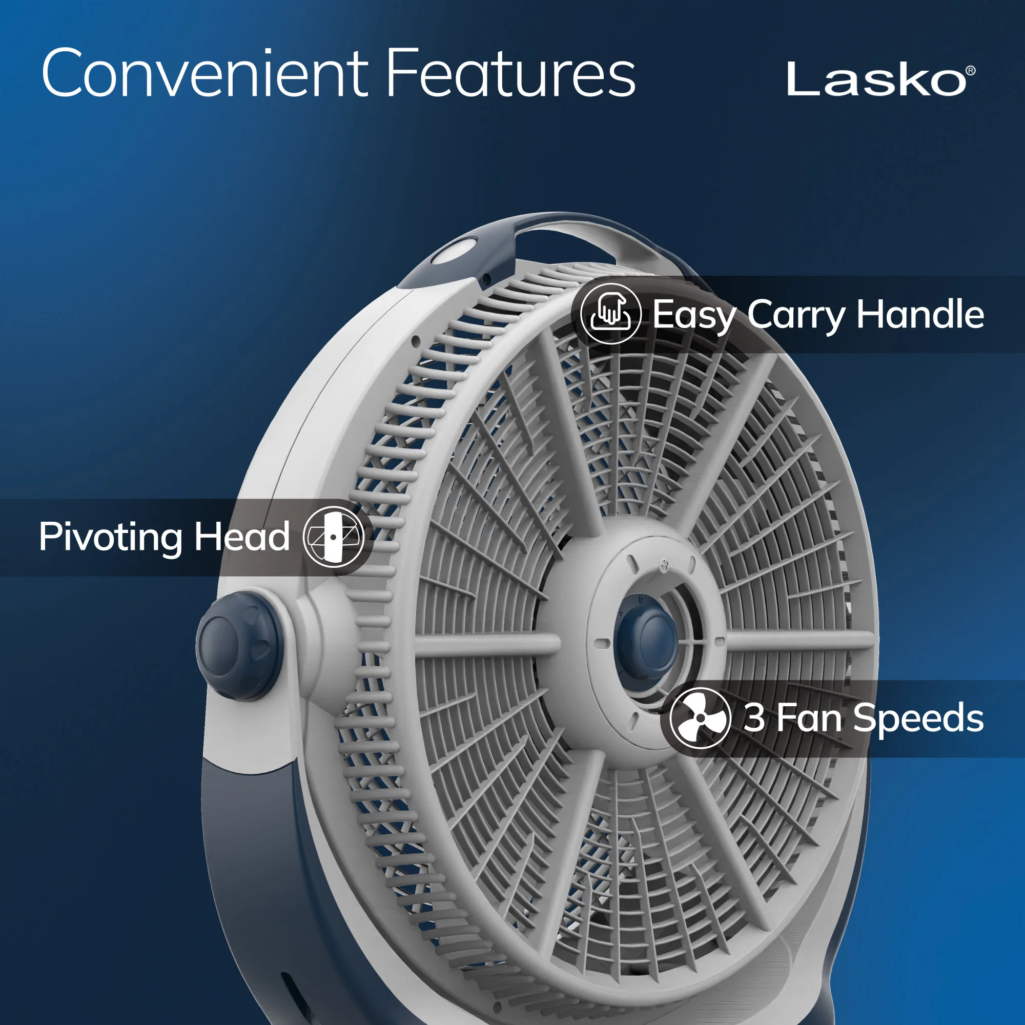 Lasko Wind Machine 20" Air Circulator Fan: 3-Speed, Pivoting, Gray - Image 4