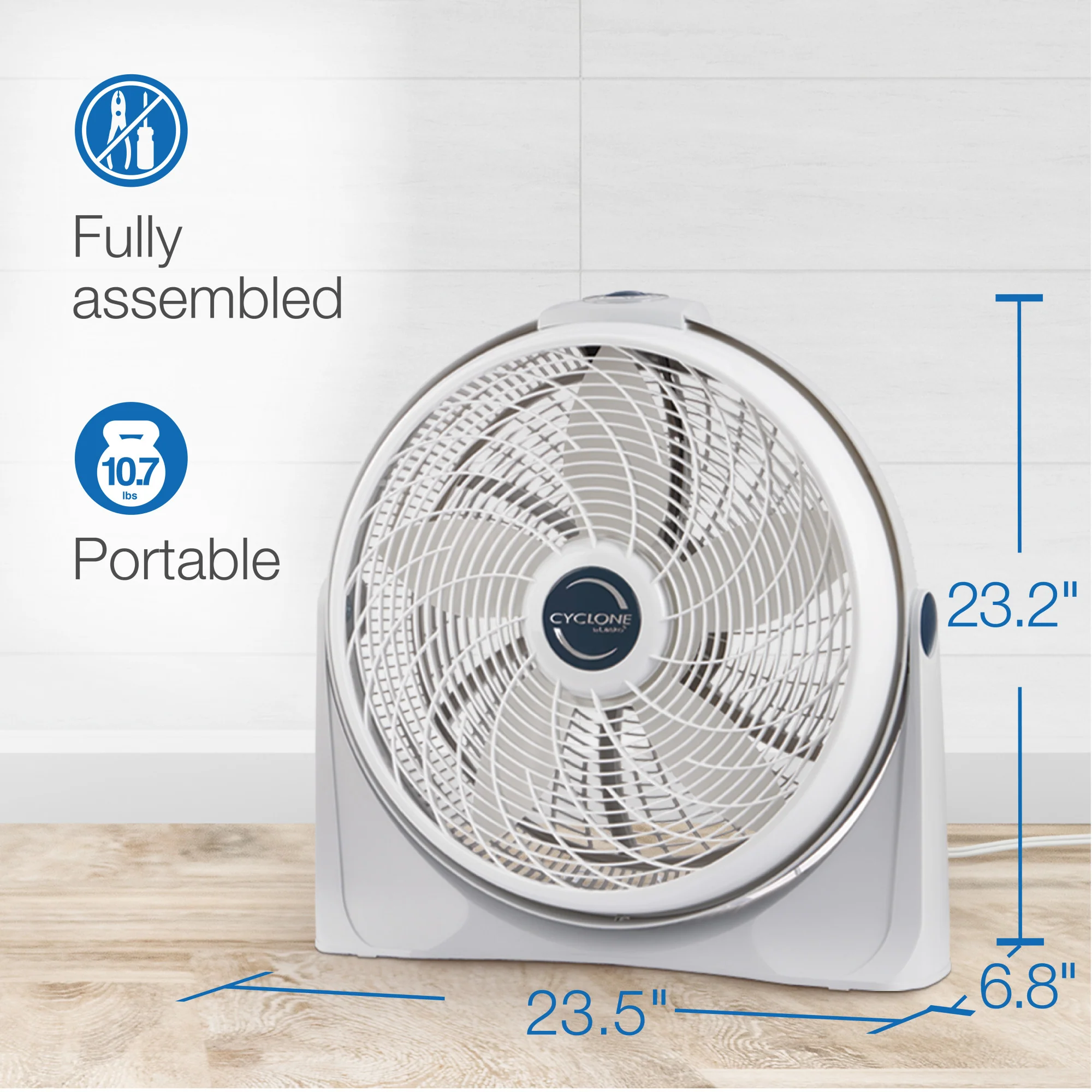 Lasko Cyclone 20" Air Circulator Fan: Wall Mount, 3-Speed, Pivoting, White - Image 6