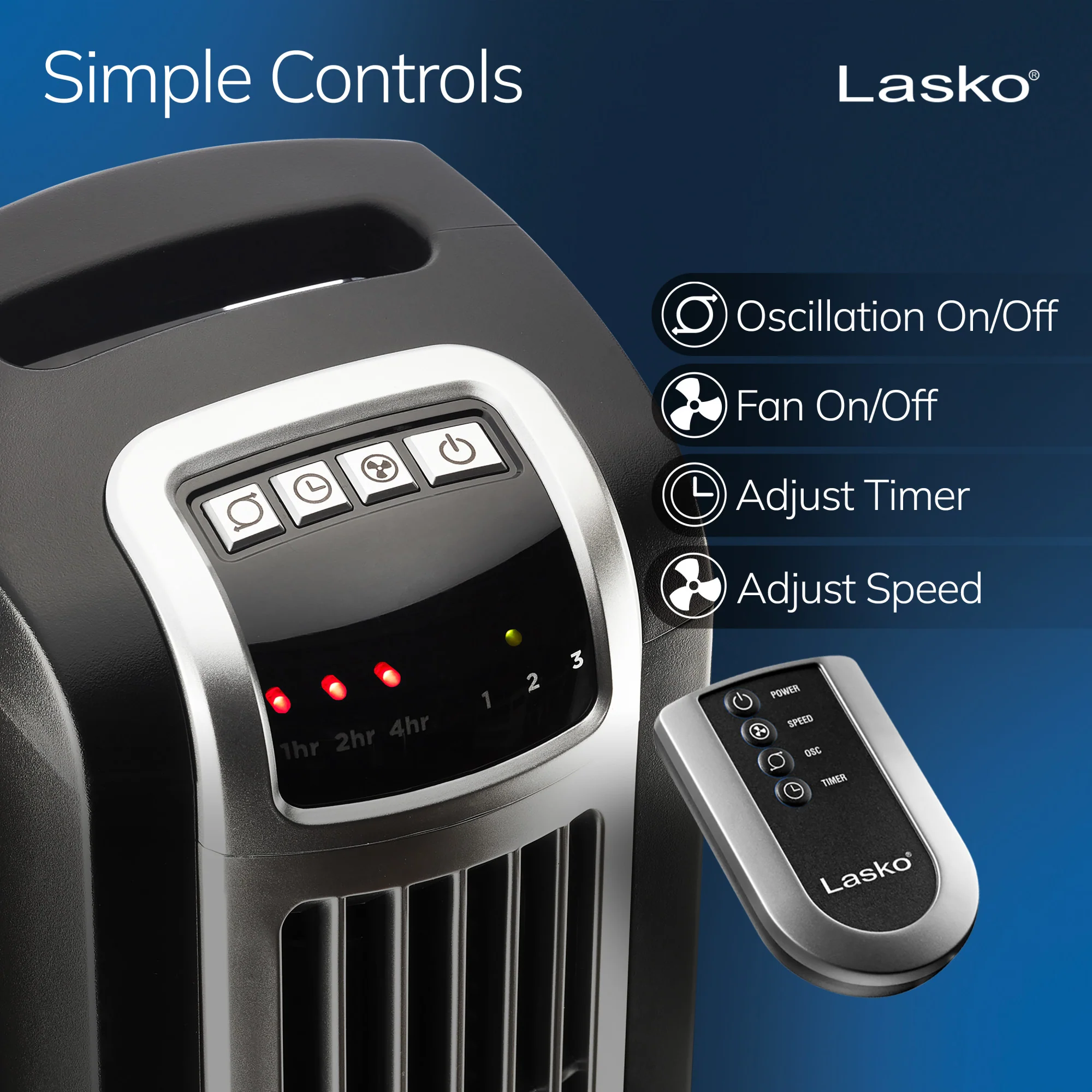 Lasko 36" Tower Fan: Oscillating, 3-Speed, Remote, Timer, Black - Image 3