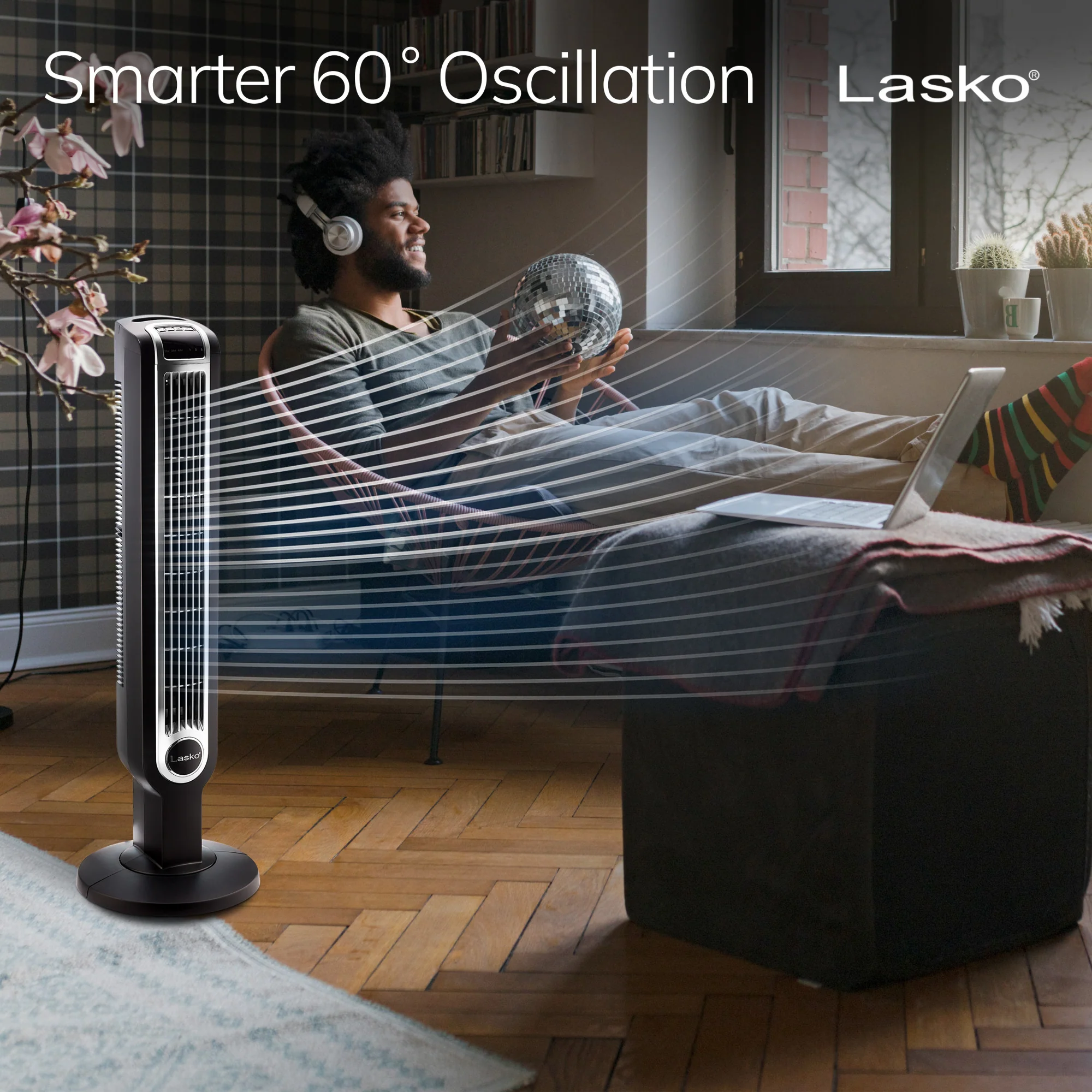 Lasko 36" Tower Fan: Oscillating, 3-Speed, Remote, Timer, Black - Image 6