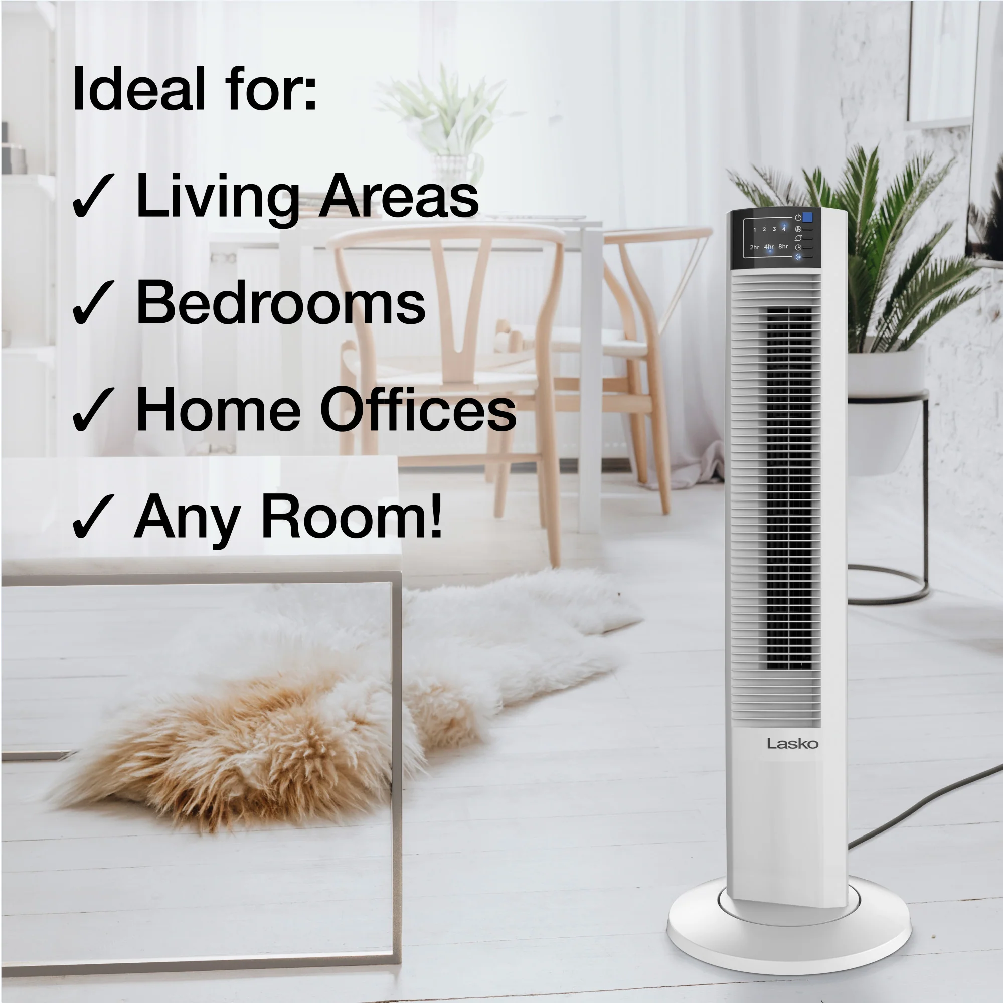 Lasko Wind Tower 35" Tower Fan: Oscillating, 4-Speed, Remote, Timer, White - Image 5