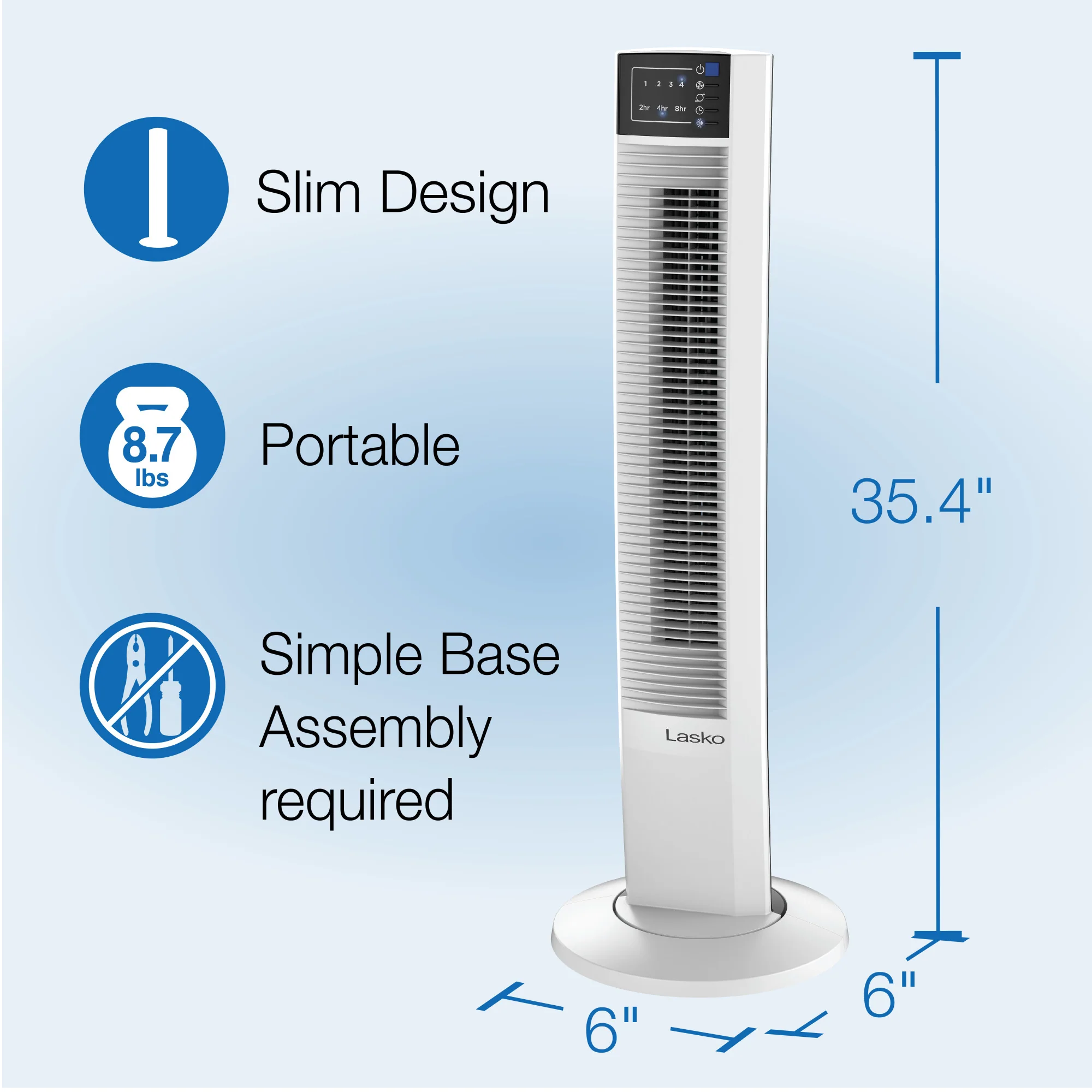 Lasko Wind Tower 35" Tower Fan: Oscillating, 4-Speed, Remote, Timer, White - Image 6