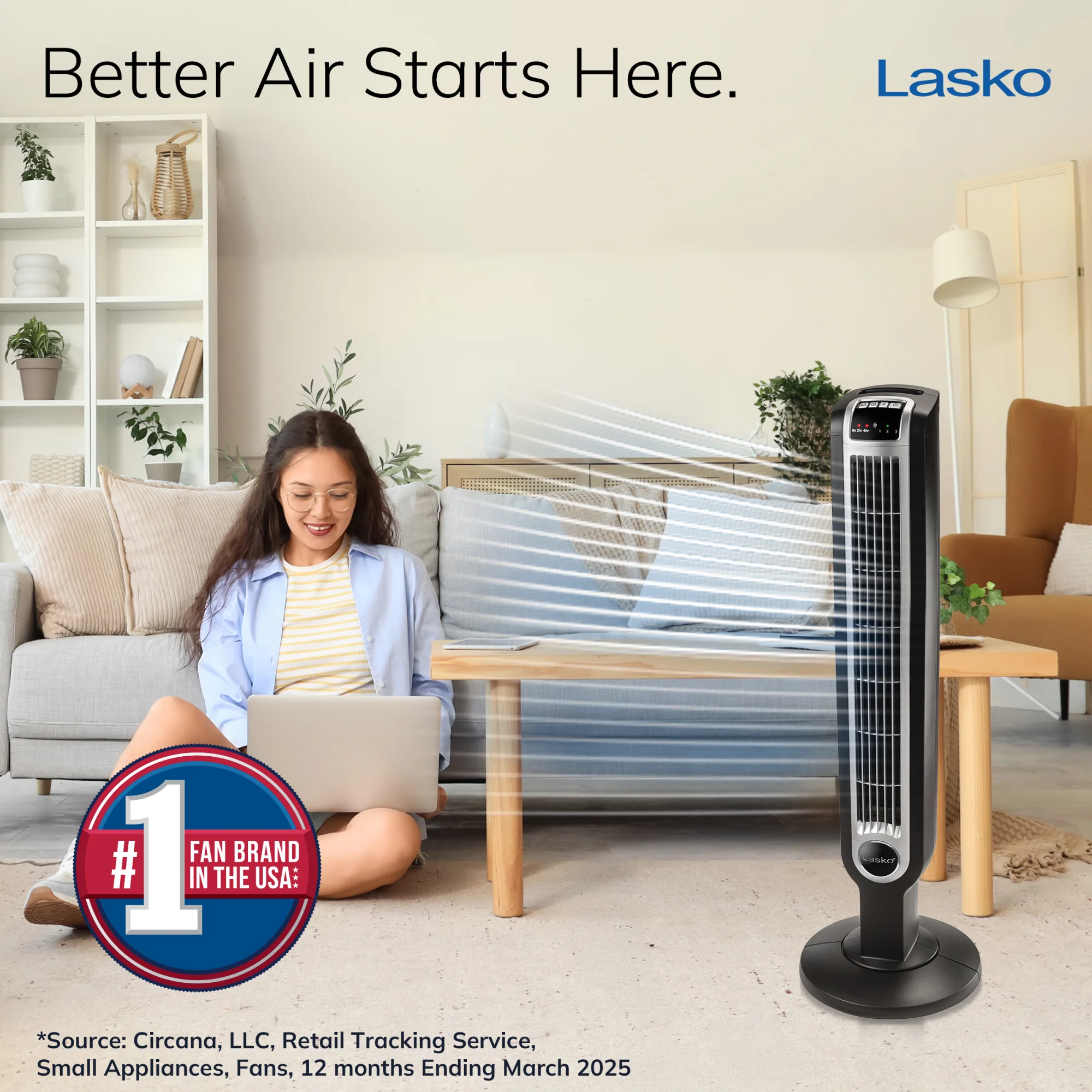 Lasko 36" Tower Fan: Oscillating, 3-Speed, Remote, Timer, Black - Image 2