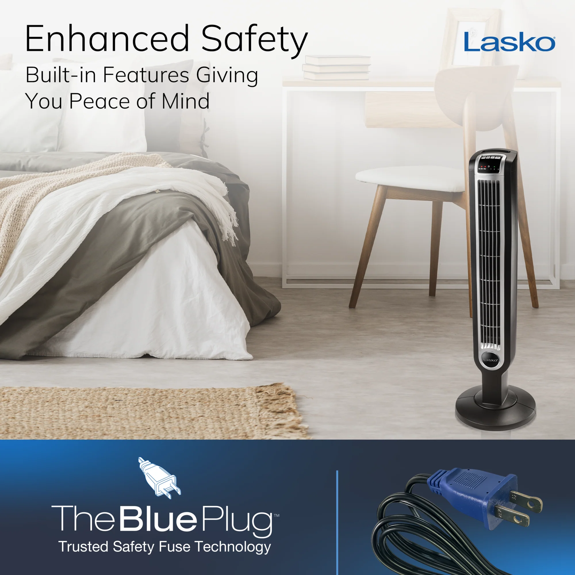 Lasko 36" Tower Fan: Oscillating, 3-Speed, Remote, Timer, Black - Image 6