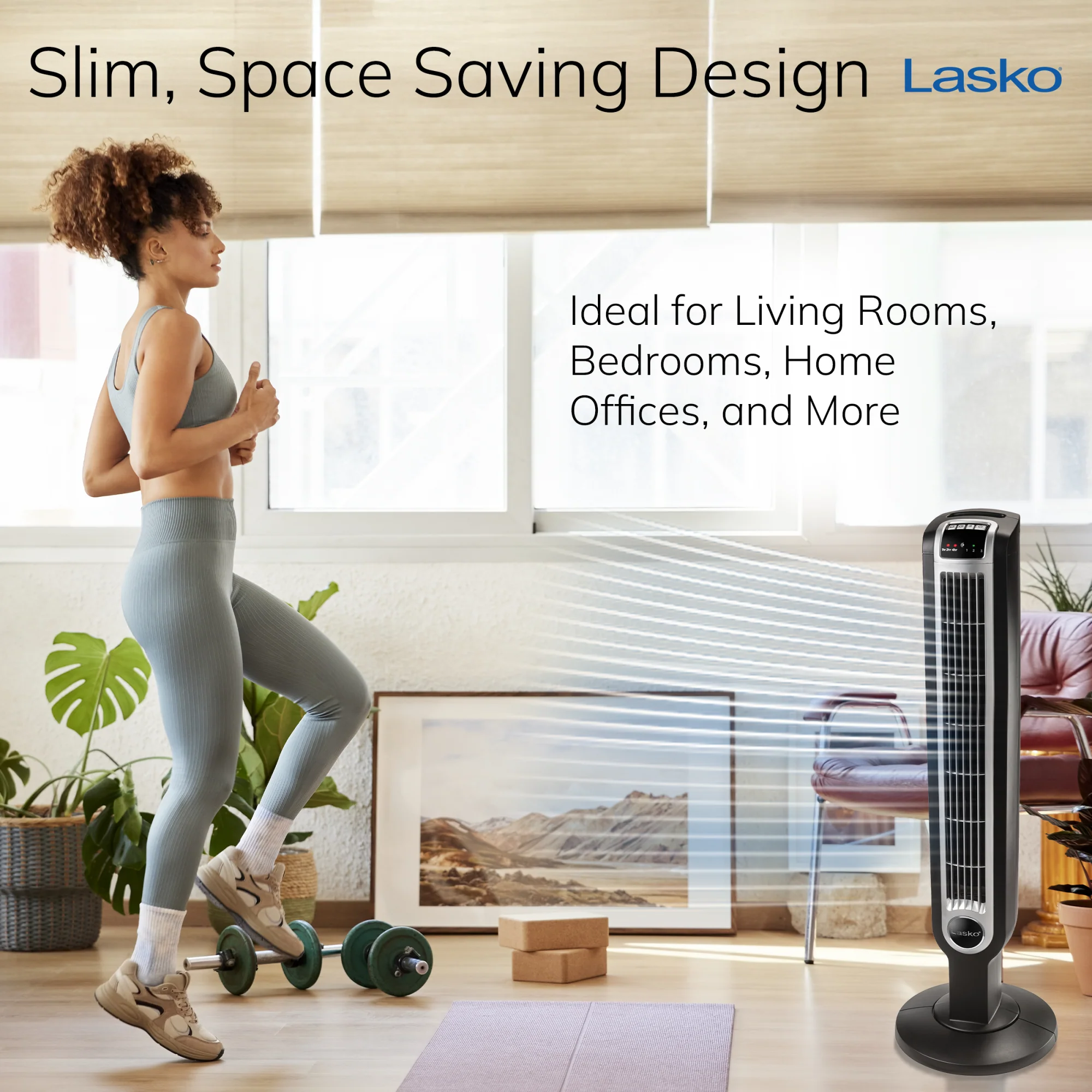Lasko 36" Tower Fan: Oscillating, 3-Speed, Remote, Timer, Black - Image 7