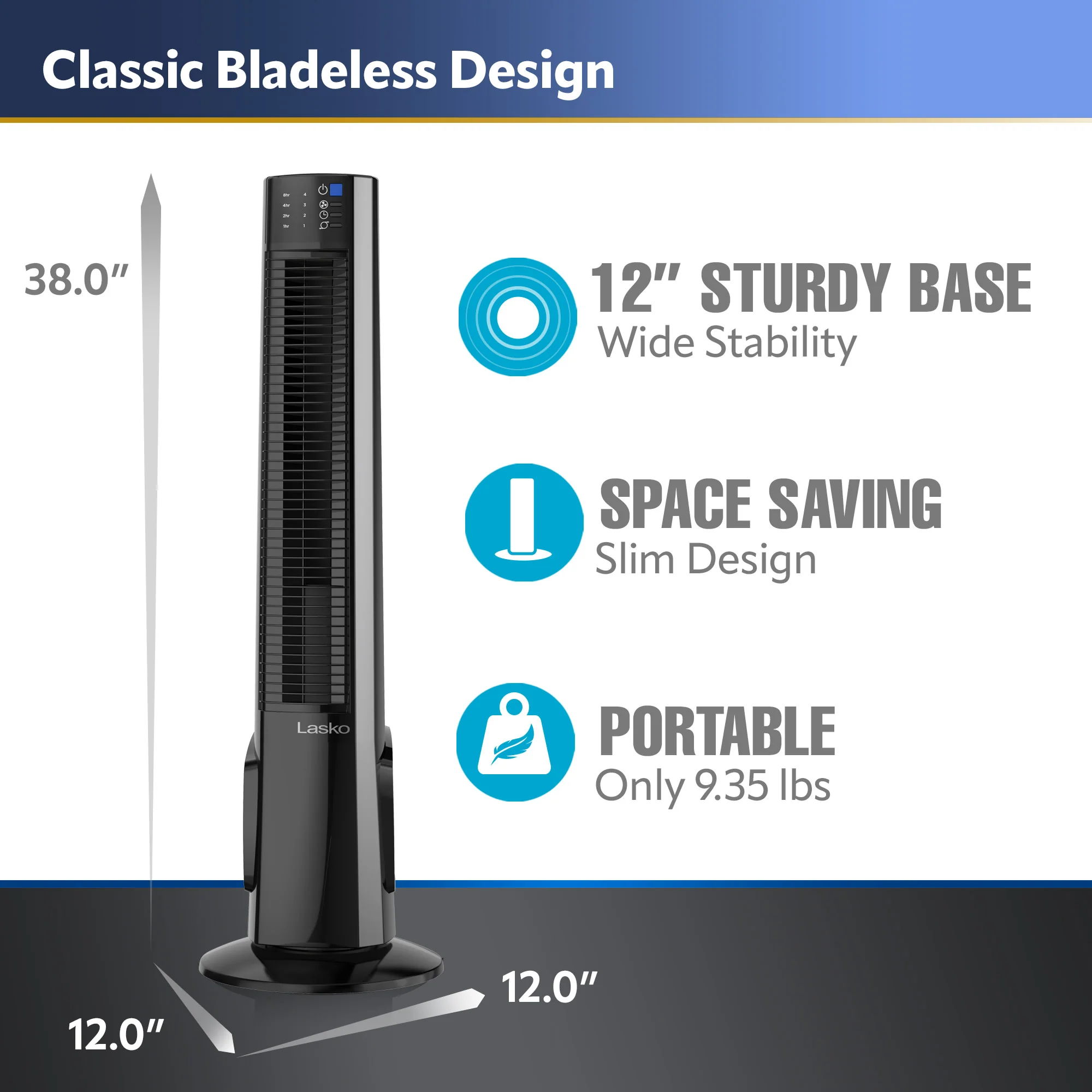 Lasko 38" Hybrid Tower Fan: Oscillating, 4-Speed, Remote, Timer, Black - Image 4