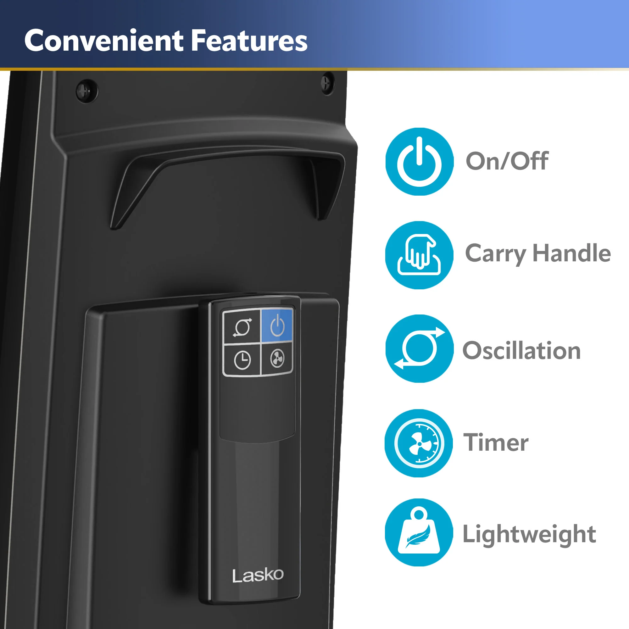 Lasko 38" Hybrid Tower Fan: Oscillating, 4-Speed, Remote, Timer, Black - Image 5