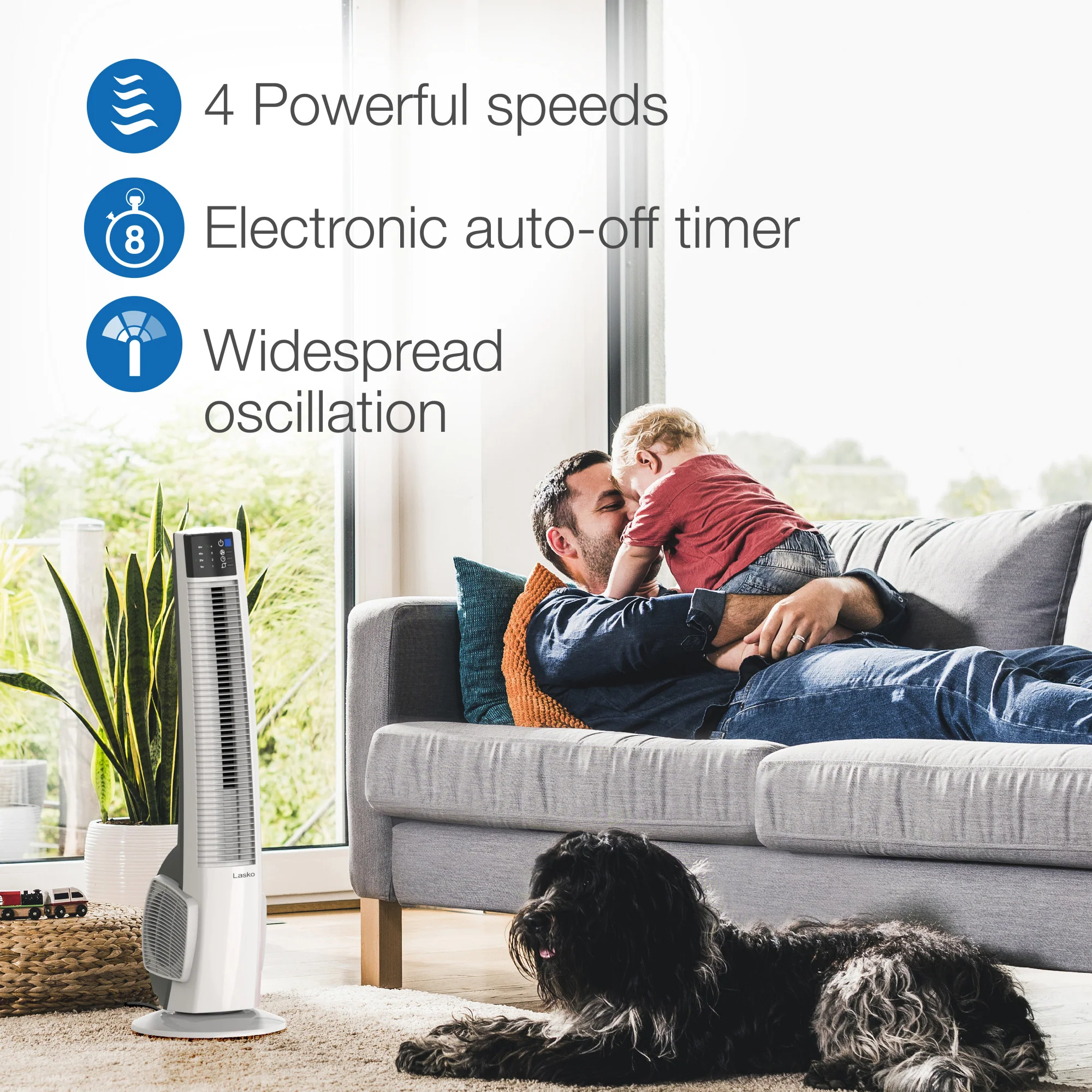 Lasko 38" Hybrid Tower Fan: Oscillating, 4-Speed, Remote, Timer, White - Image 4