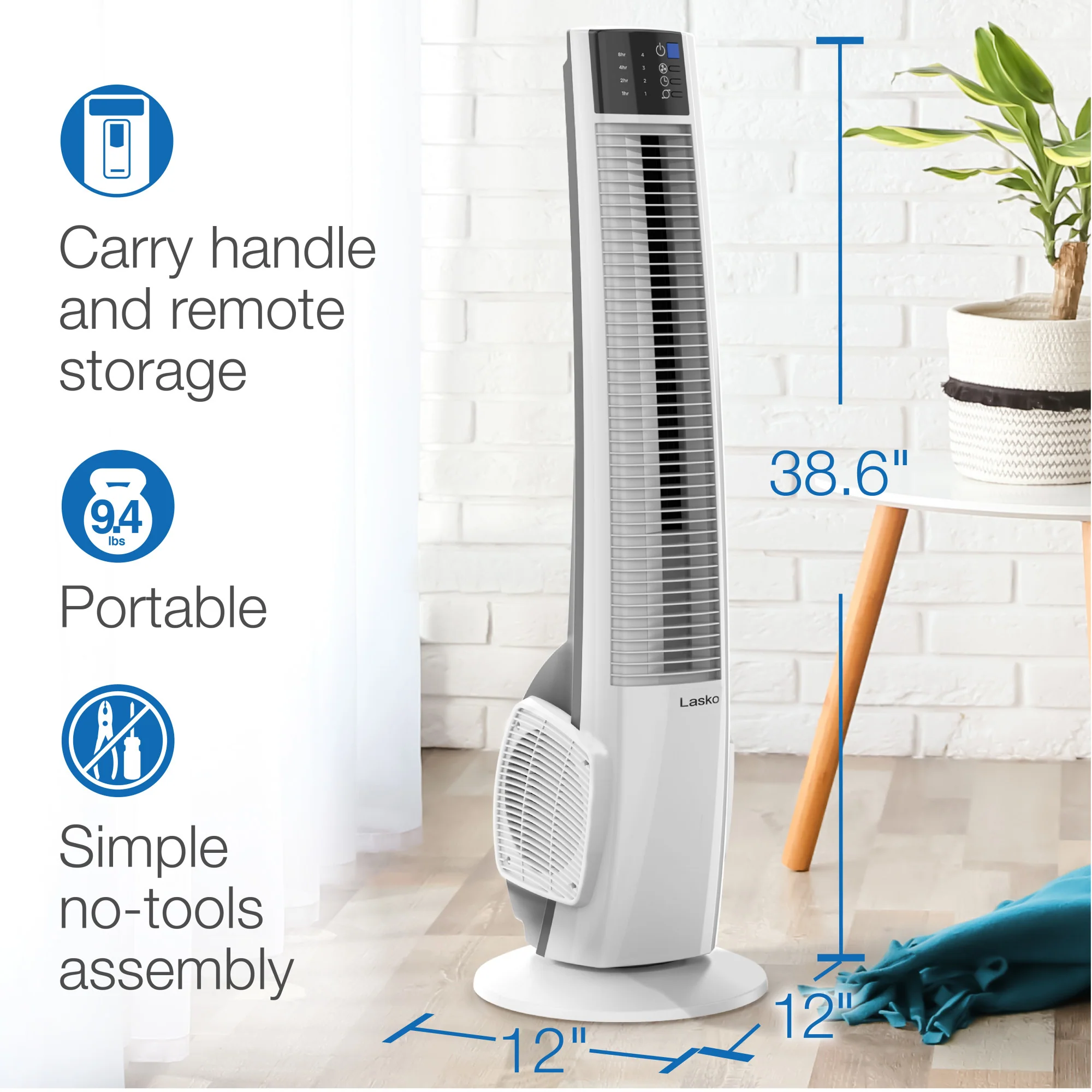 Lasko 38" Hybrid Tower Fan: Oscillating, 4-Speed, Remote, Timer, White - Image 6