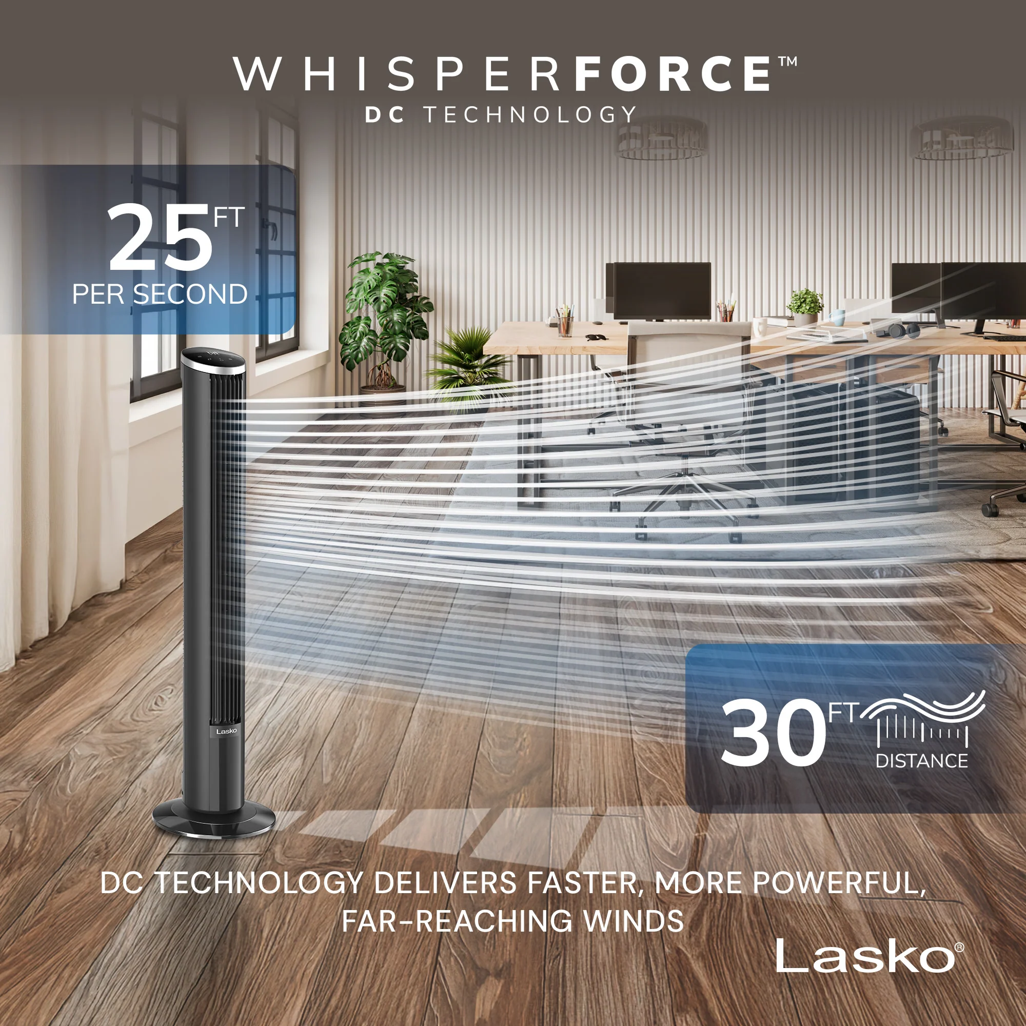 Lasko 42" DC Tower Fan: Oscillating, 12-Speed, Remote, Timer, Black - Image 2
