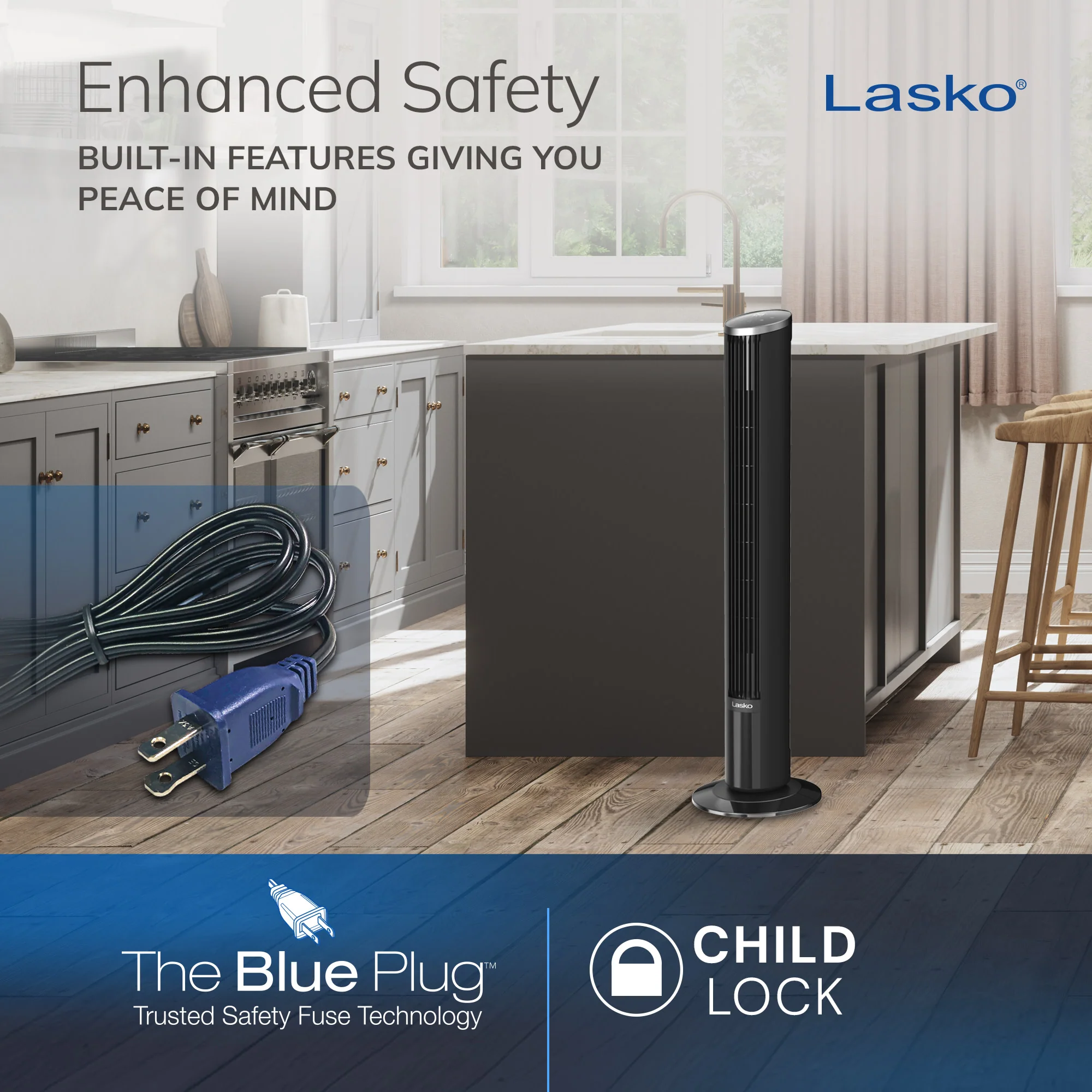 Lasko 42" DC Tower Fan: Oscillating, 12-Speed, Remote, Timer, Black - Image 8
