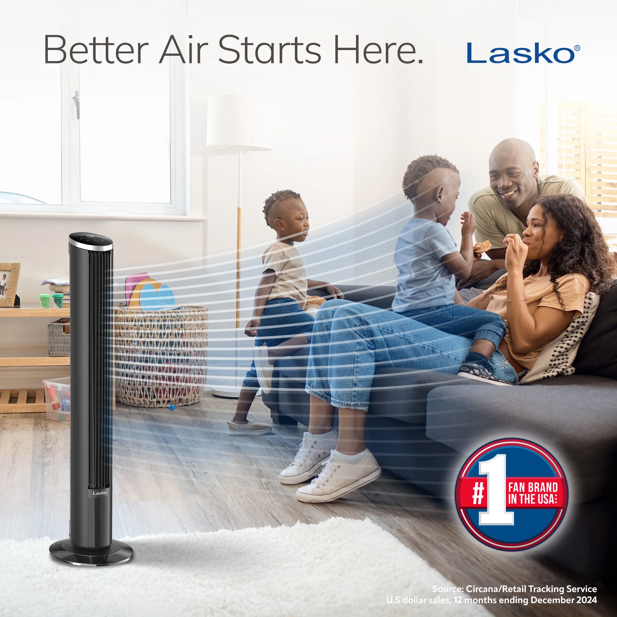Lasko 42" DC Tower Fan: Oscillating, 12-Speed, Remote, Timer, Black - Image 9
