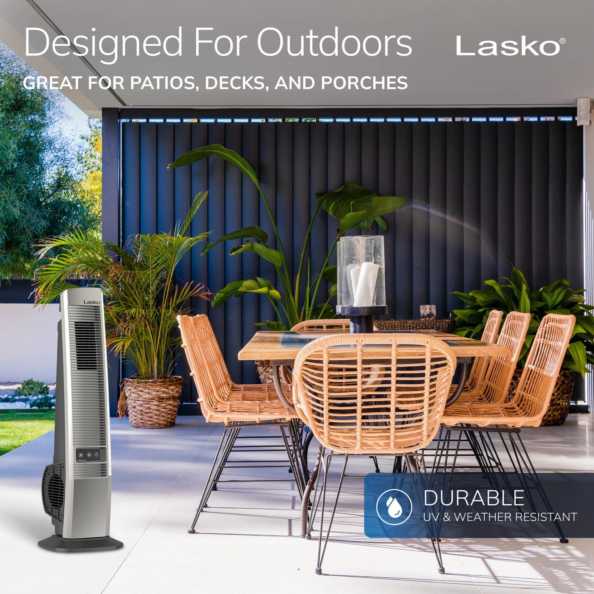 Lasko 42" Outdoor Tower Fan: Oscillating, 4-Speed, Brown - Image 3