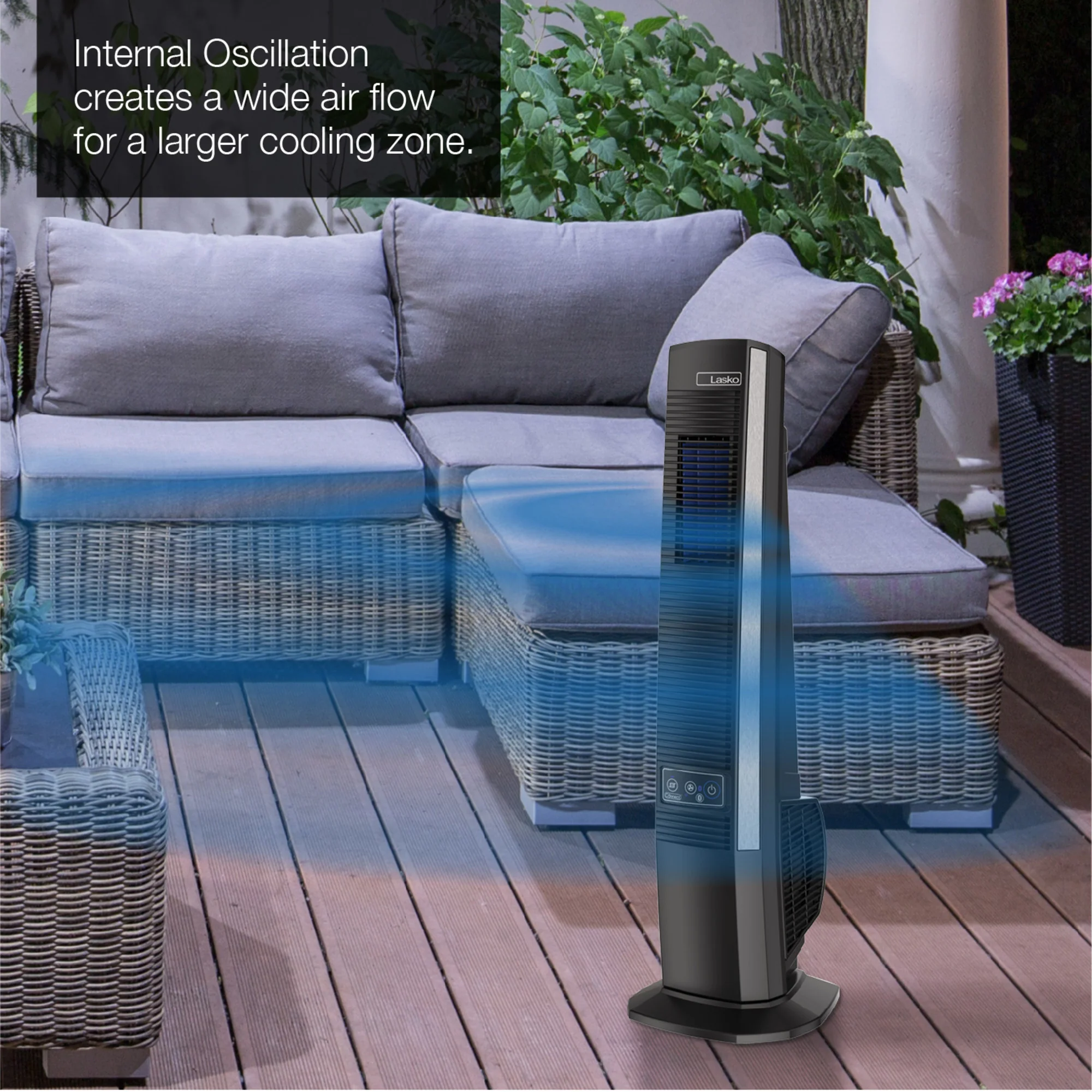 Lasko 42" Outdoor Tower Fan: Oscillating, 4-Speed, Bluetooth, Black - Image 5