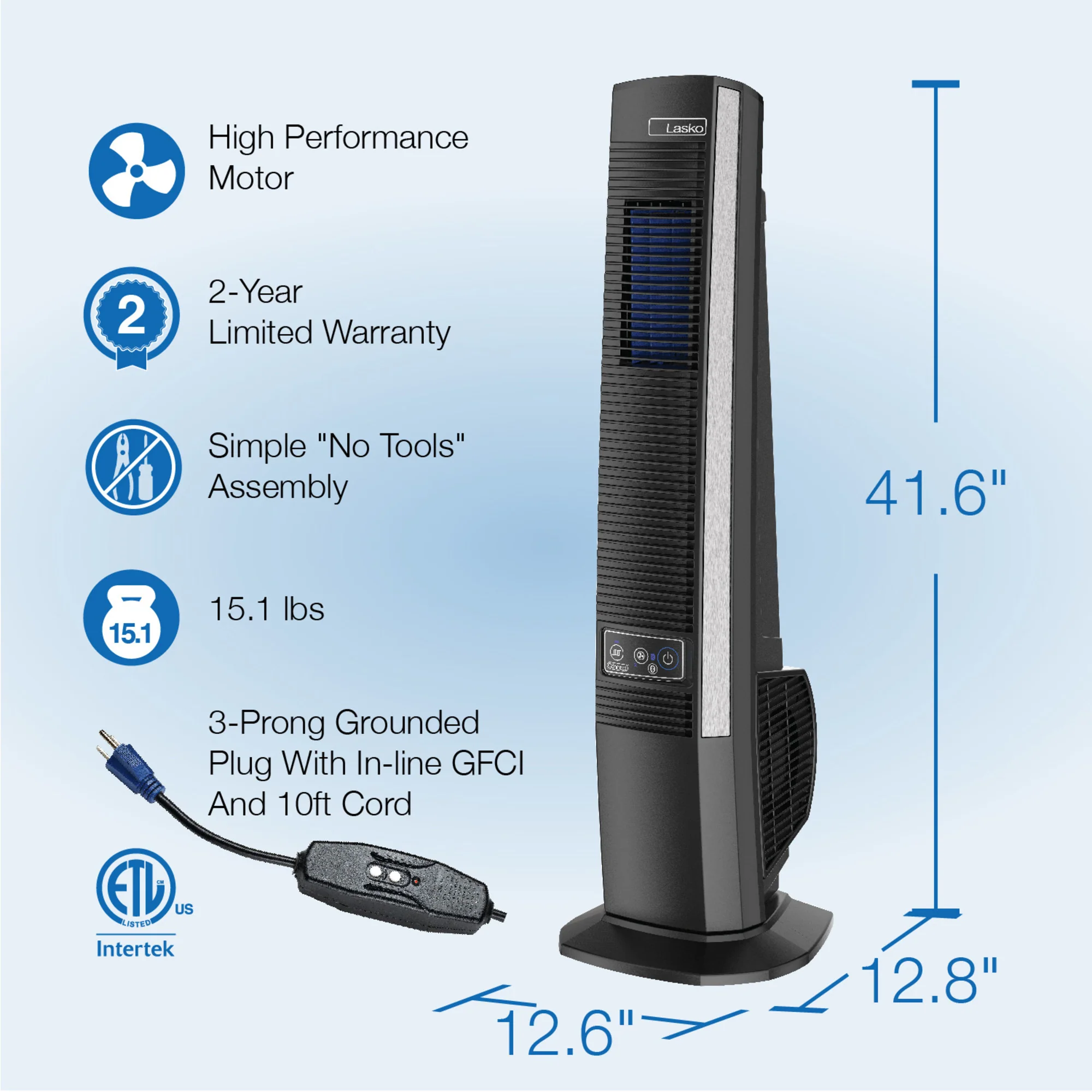 Lasko 42" Outdoor Tower Fan: Oscillating, 4-Speed, Bluetooth, Black - Image 7