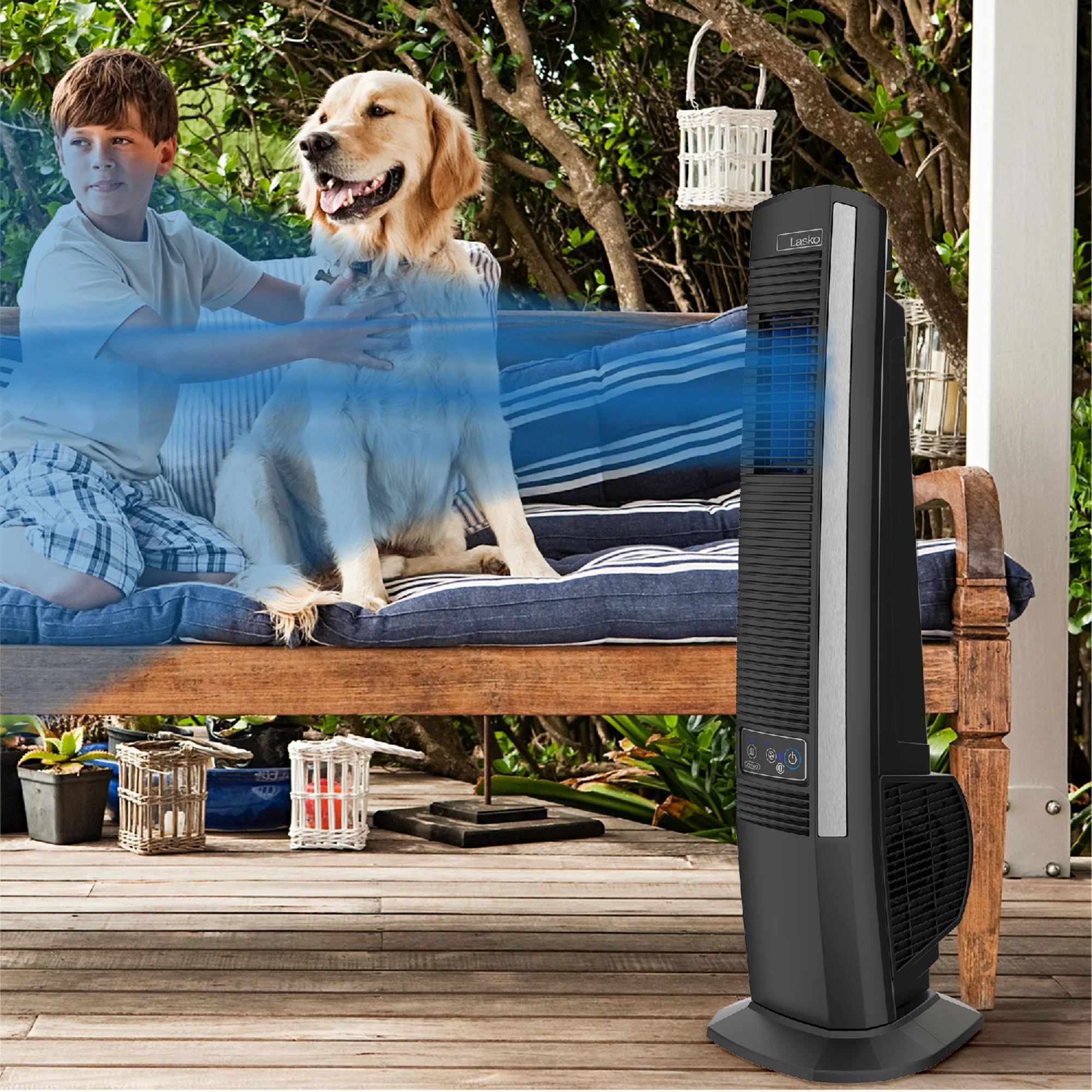 Lasko 42" Outdoor Tower Fan: Oscillating, 4-Speed, Bluetooth, Black - Image 8