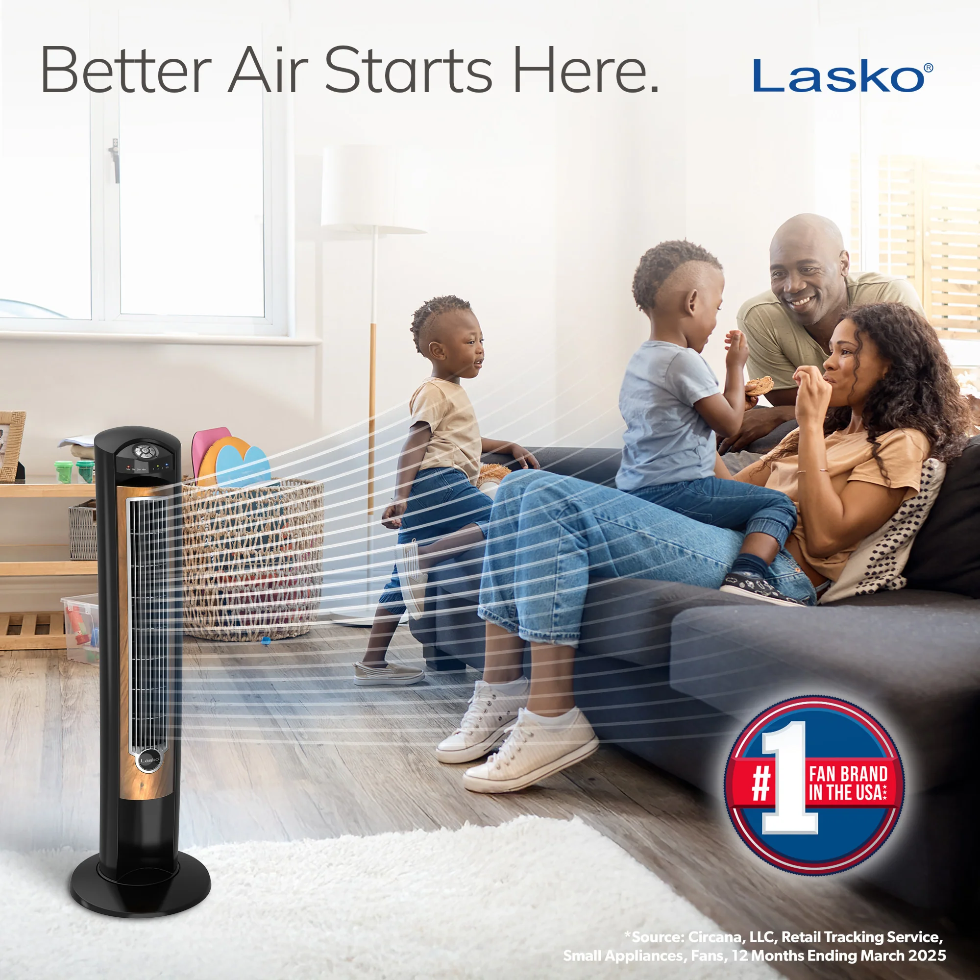 Lasko Wind Curve 42" Tower Fan: Oscillating, 3-Speed, Remote, Ionizer, Black - Image 2