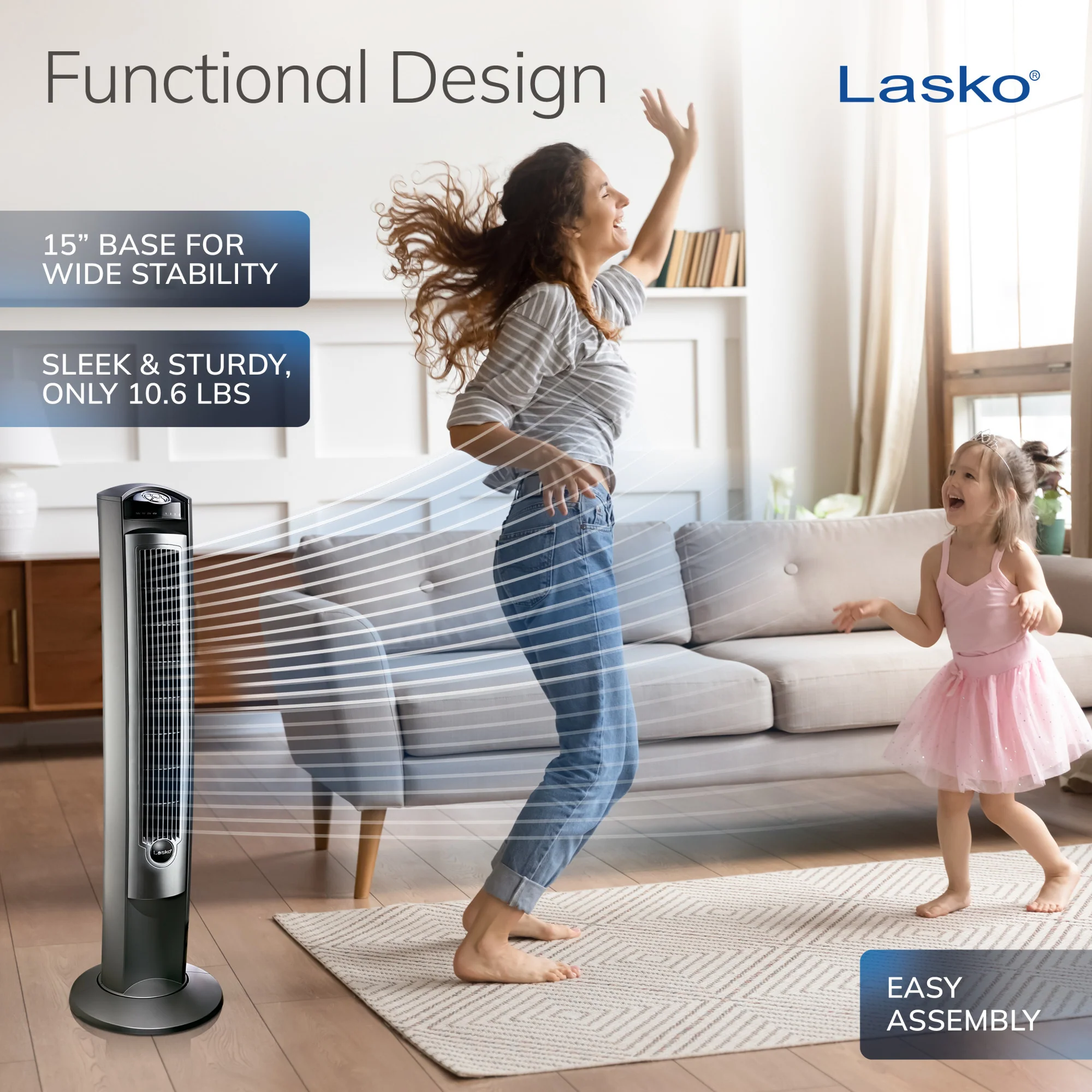Lasko Wind Curve 42" Tower Fan: Oscillating, 3-Speed, Remote, Timer, Silver - Image 4