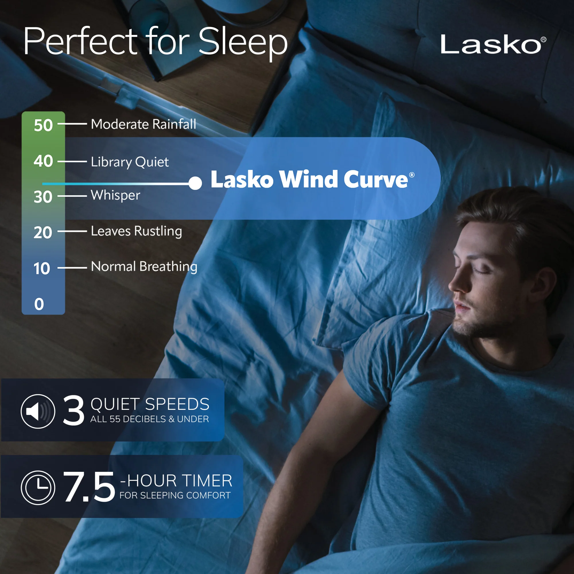 Lasko Wind Curve 42" Tower Fan: Oscillating, 3-Speed, Remote, Timer, Silver - Image 5
