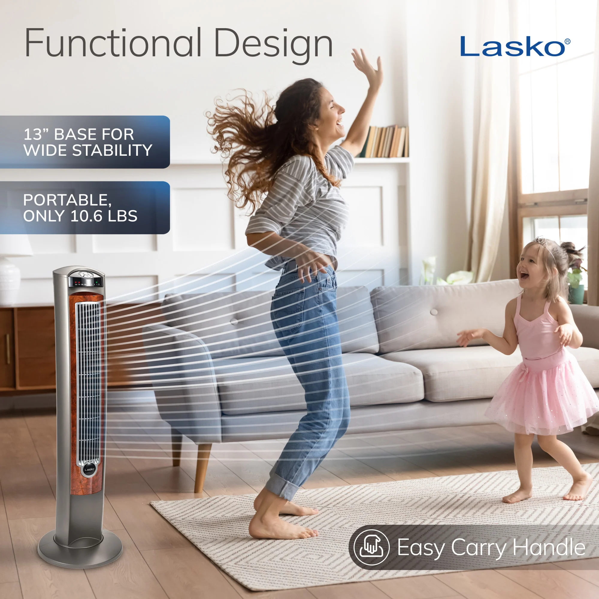 Lasko Wind Curve 42" Tower Fan: Oscillating, 3-Speed, Remote, Timer, Gray - Image 6