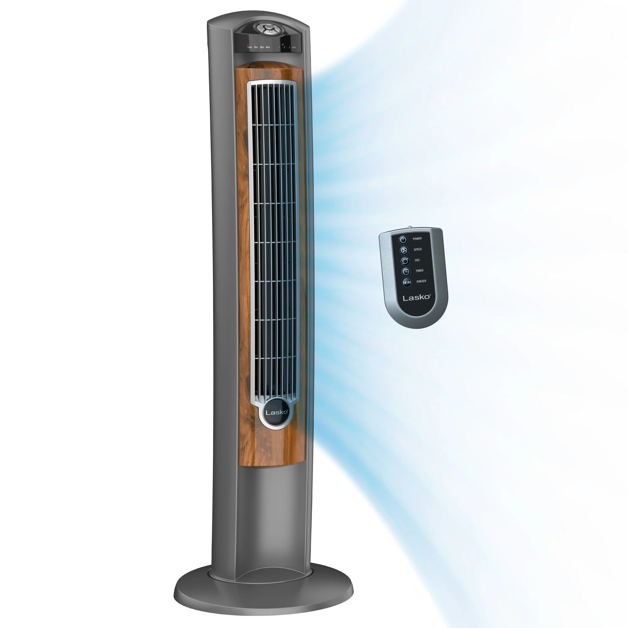 Lasko Wind Curve 42" Tower Fan: Oscillating, 3-Speed, Remote, Ionizer, Brown