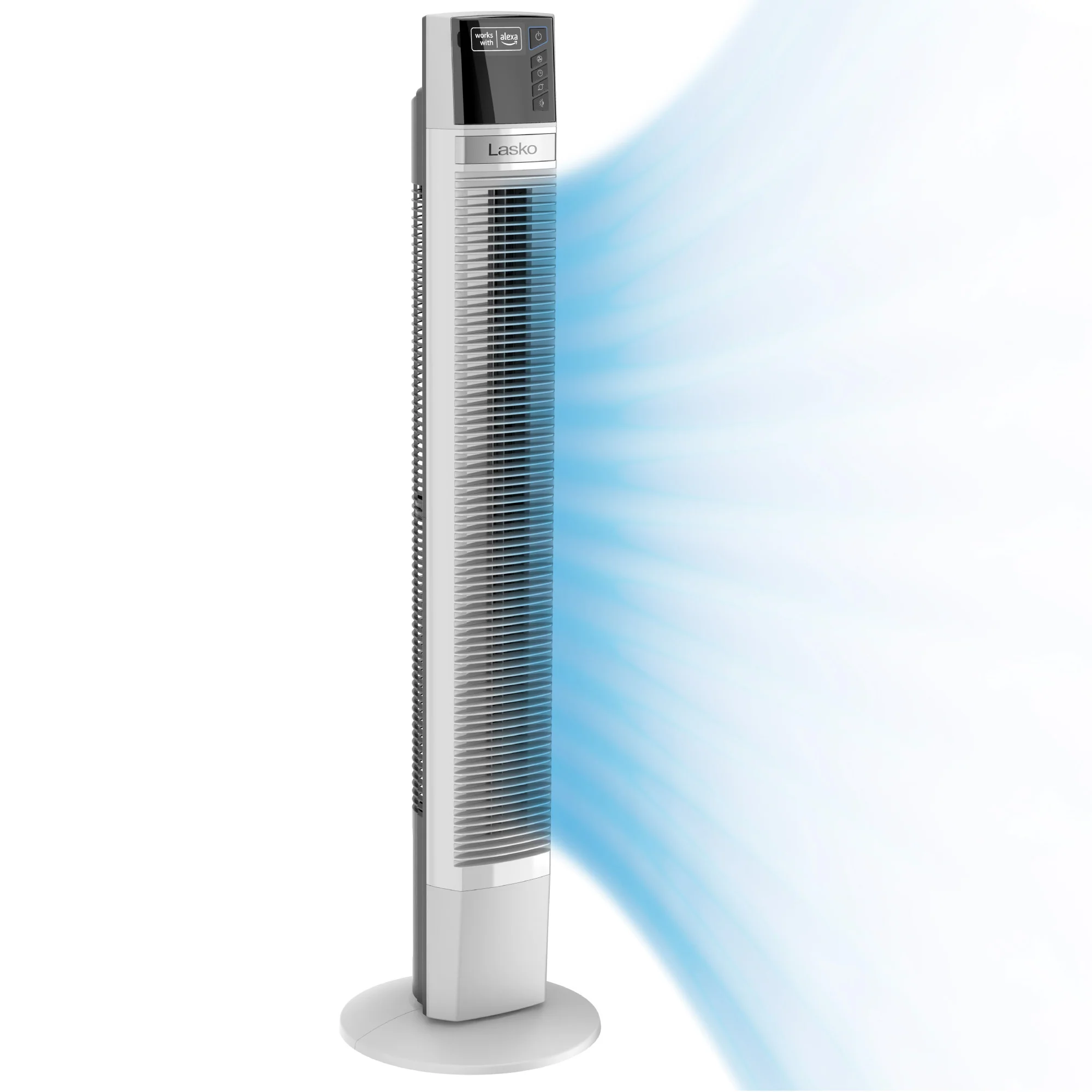 Lasko 47" Smart Tower Fan: Oscillating, 4-Speed, Timer, Alexa Enabled, White