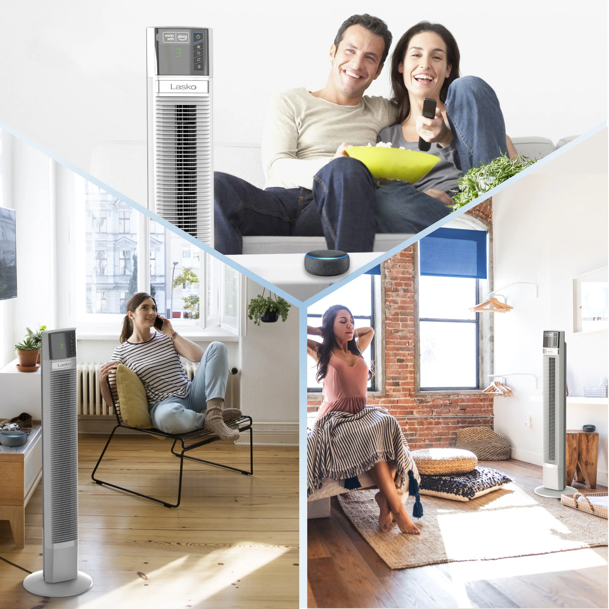 Lasko 47" Smart Tower Fan: Oscillating, 4-Speed, Timer, Alexa Enabled, White - Image 7