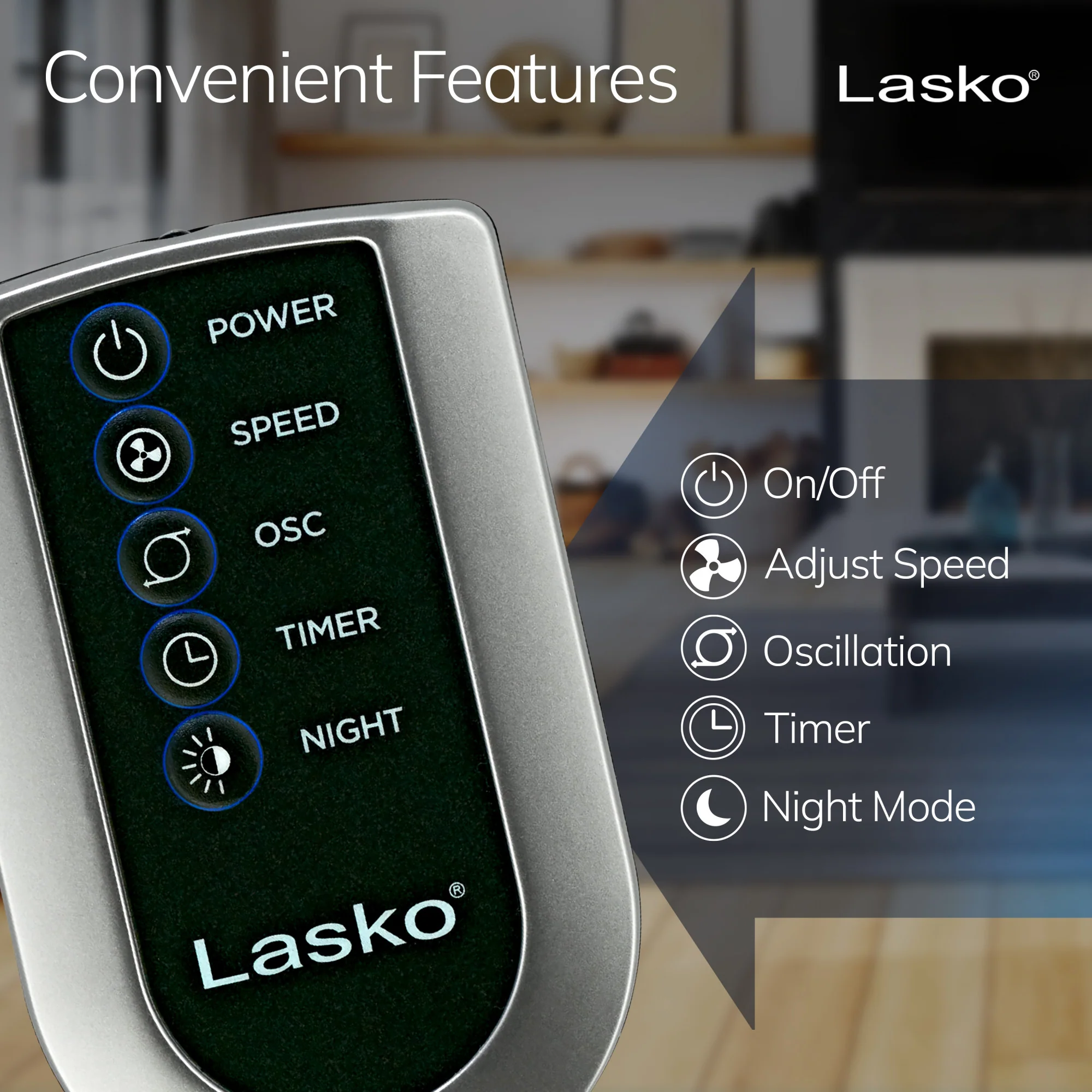 Lasko 48" Tower Fan: Oscillating, 3-Speed, Remote, Timer, Gray - Image 4