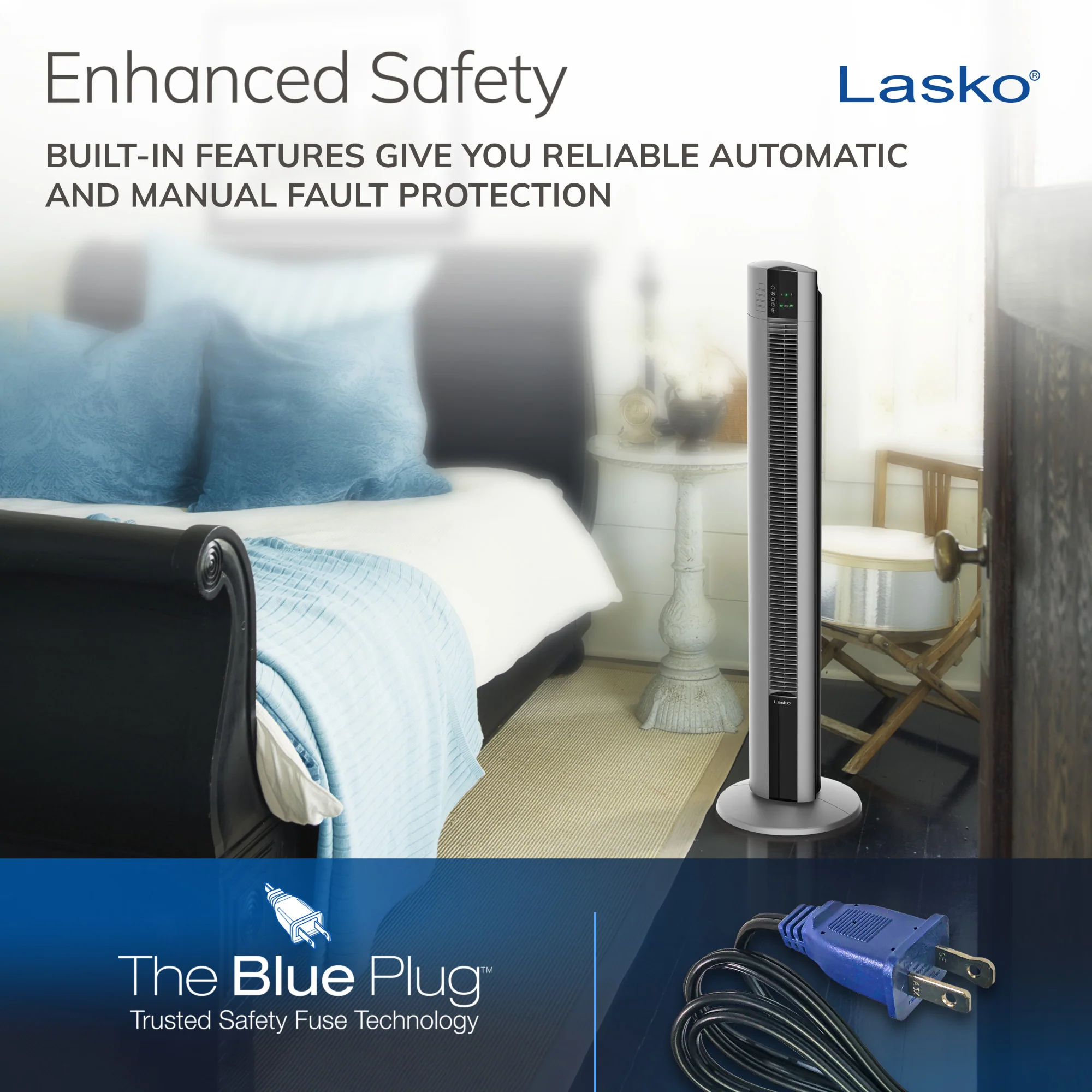 Lasko 48" Tower Fan: Oscillating, 3-Speed, Remote, Timer, Gray - Image 6