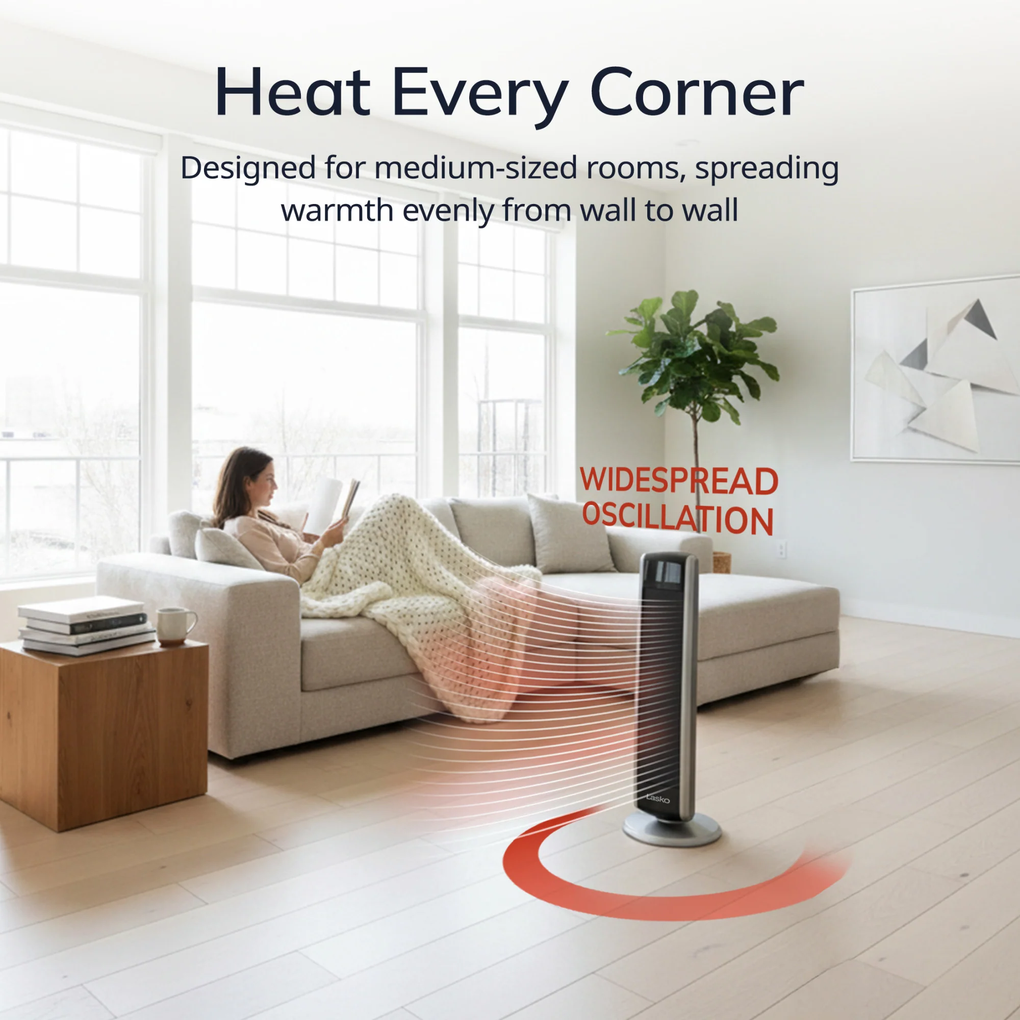 Lasko 29" Digital Ceramic Tower Heater (2 heat settings, remote, timer, black/silver) - Image 3