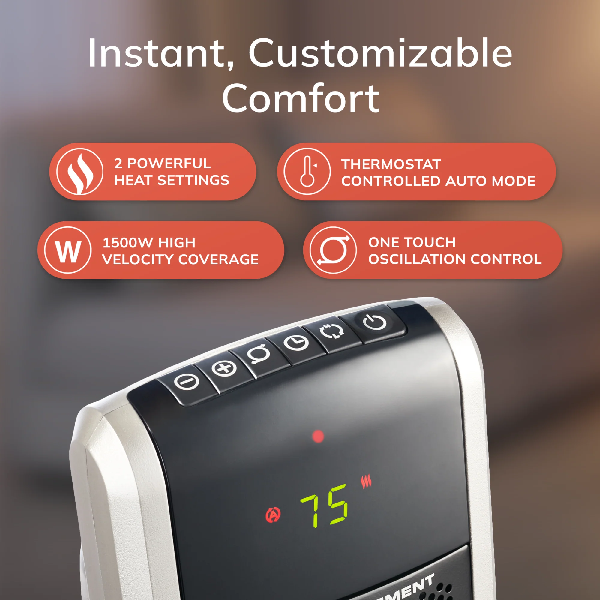 Lasko 29" Digital Ceramic Tower Heater (2 heat settings, remote, timer, black/silver) - Image 5