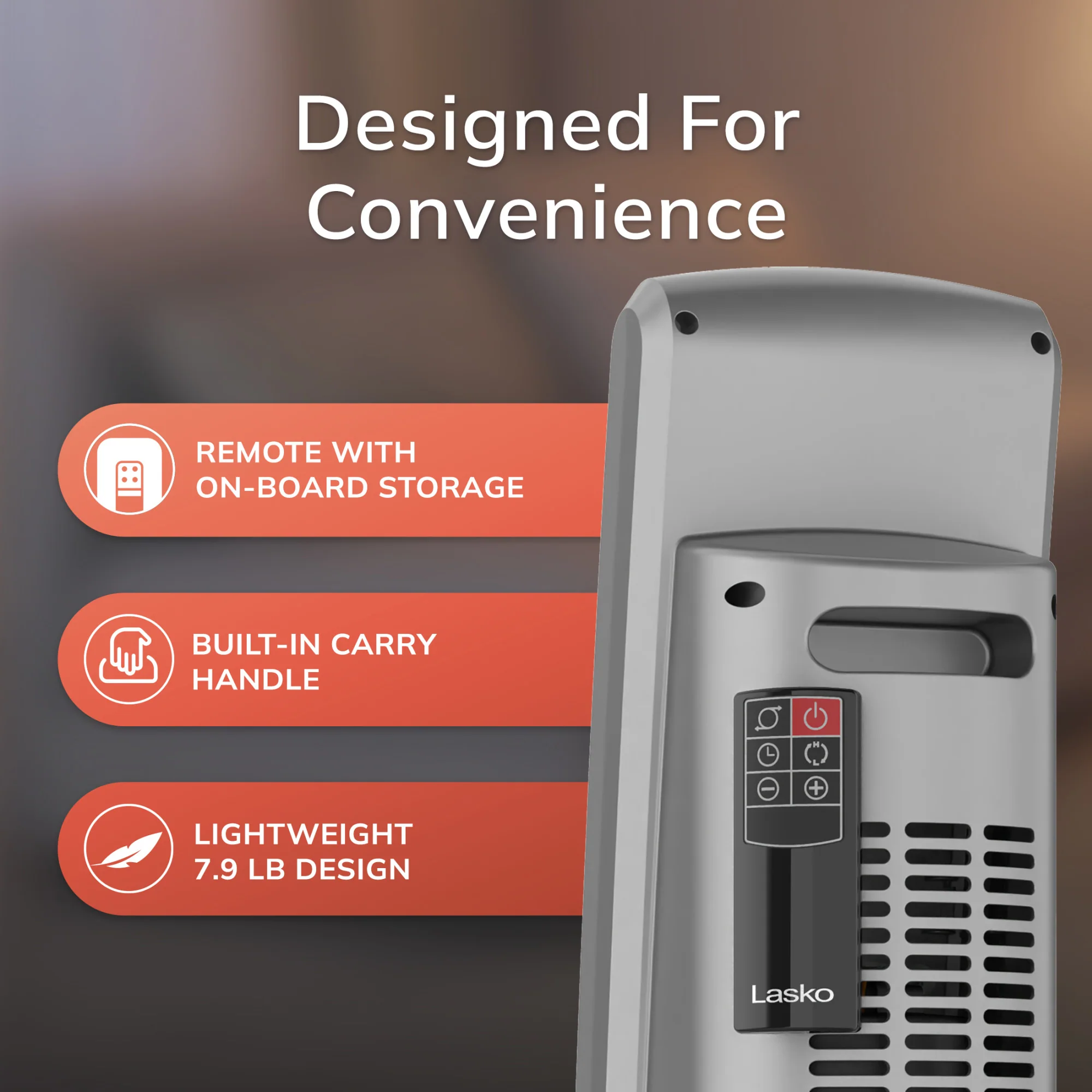Lasko 29" Digital Ceramic Tower Heater (2 heat settings, remote, timer, black/silver) - Image 6