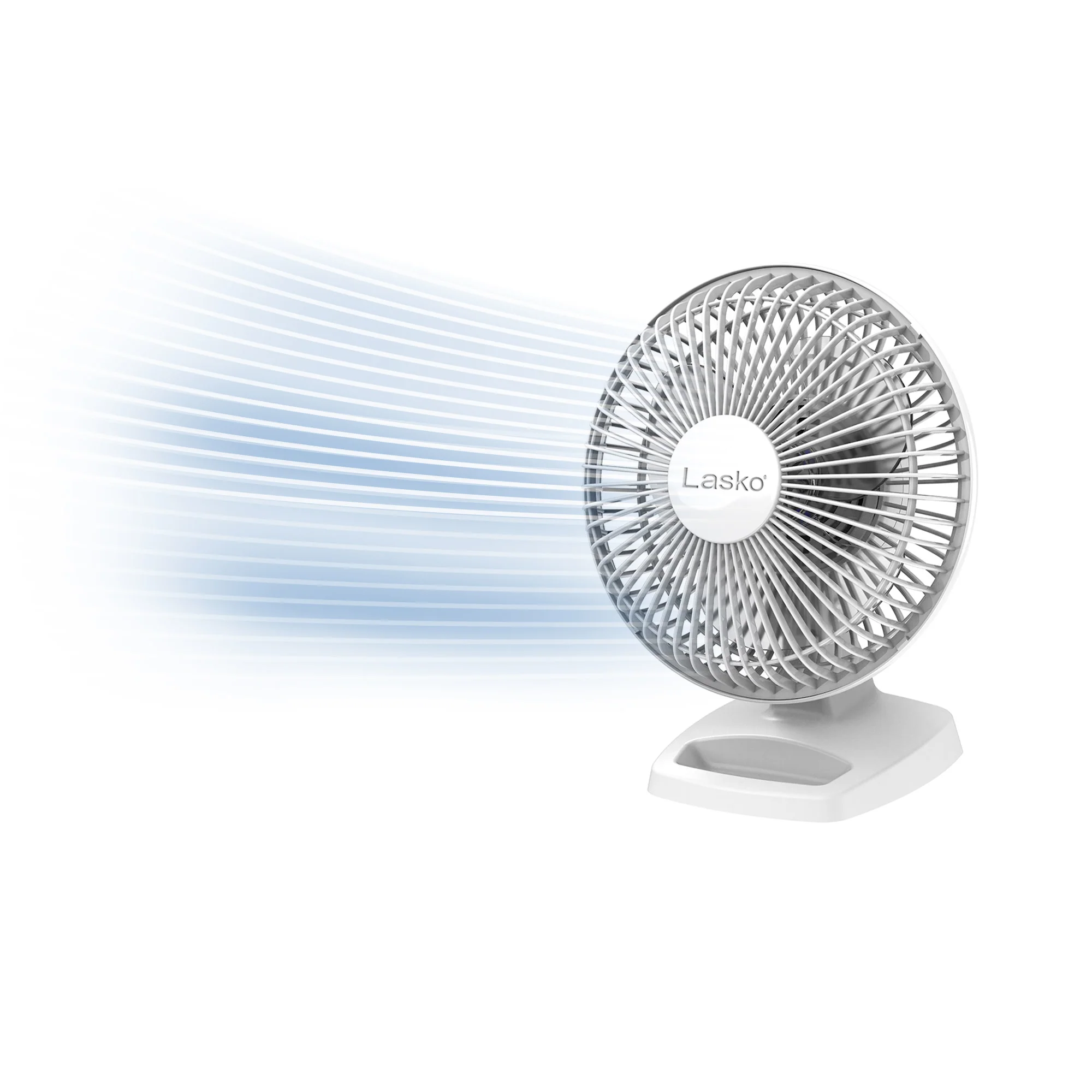 Lasko 6" Personal Table Fan: 2-Speed, Tilting Head, Storage Tray, White