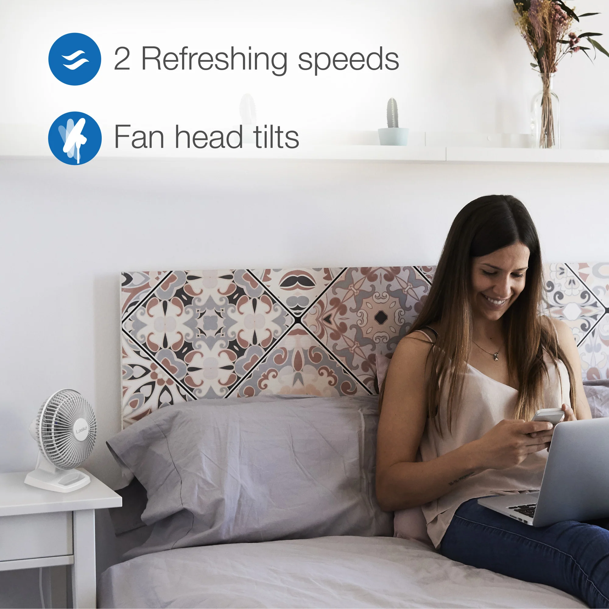 Lasko 6" Personal Table Fan: 2-Speed, Tilting Head, Storage Tray, White - Image 4
