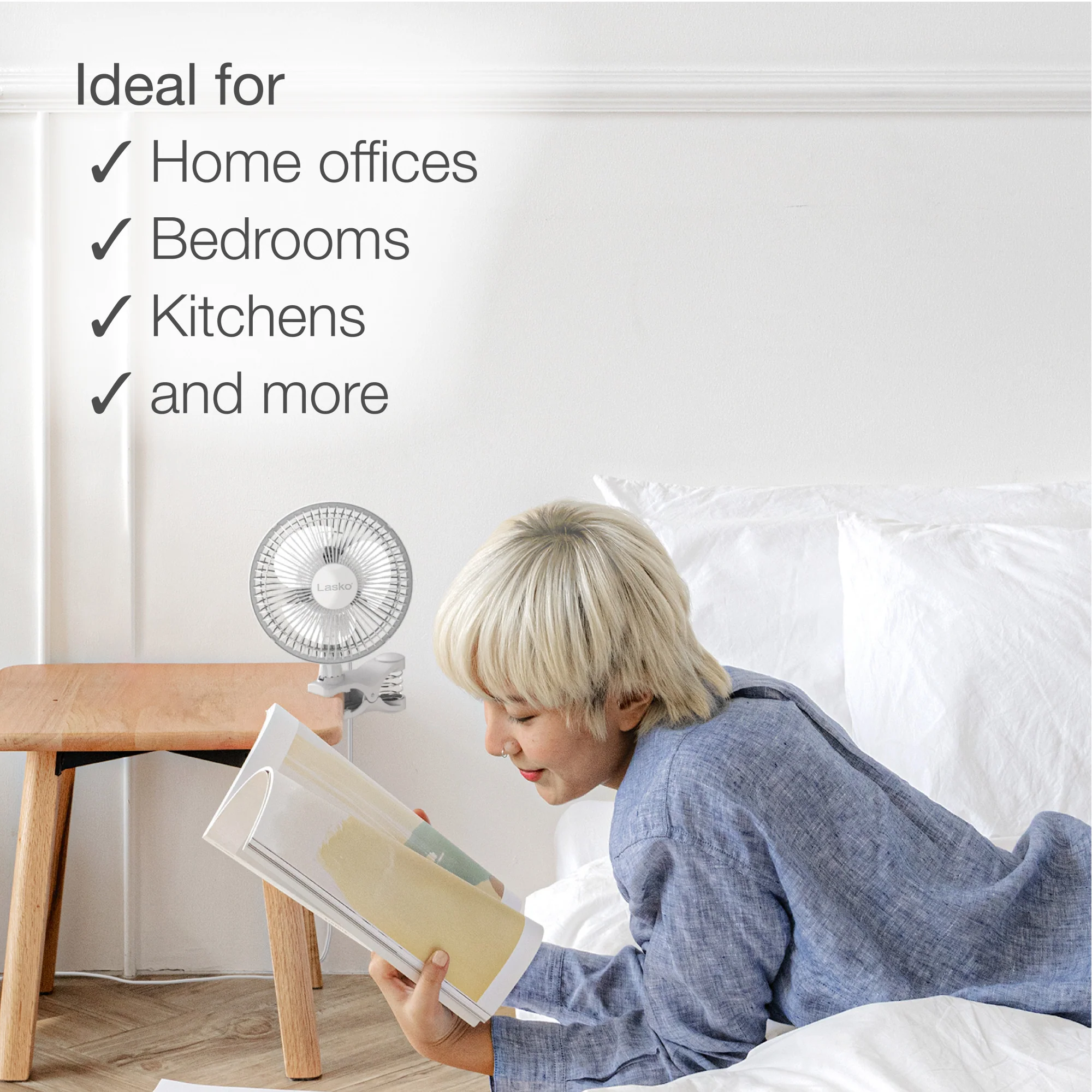 Lasko 6" Personal Clip Fan: 2-Speed, Pivoting, White - Image 5
